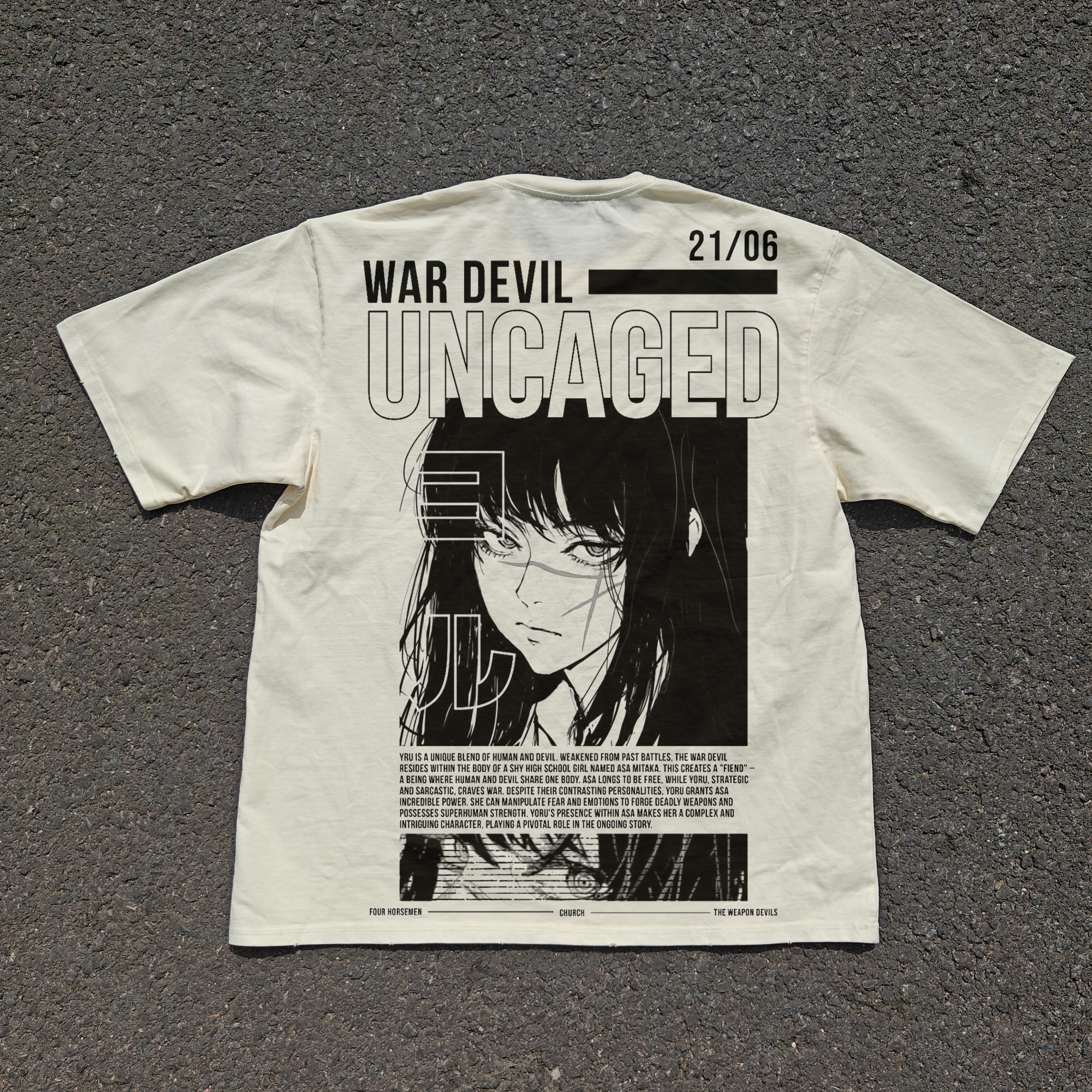War Devil Doublesided Oversized 330gsm Heavyweight Cotton Baige T-Shirt