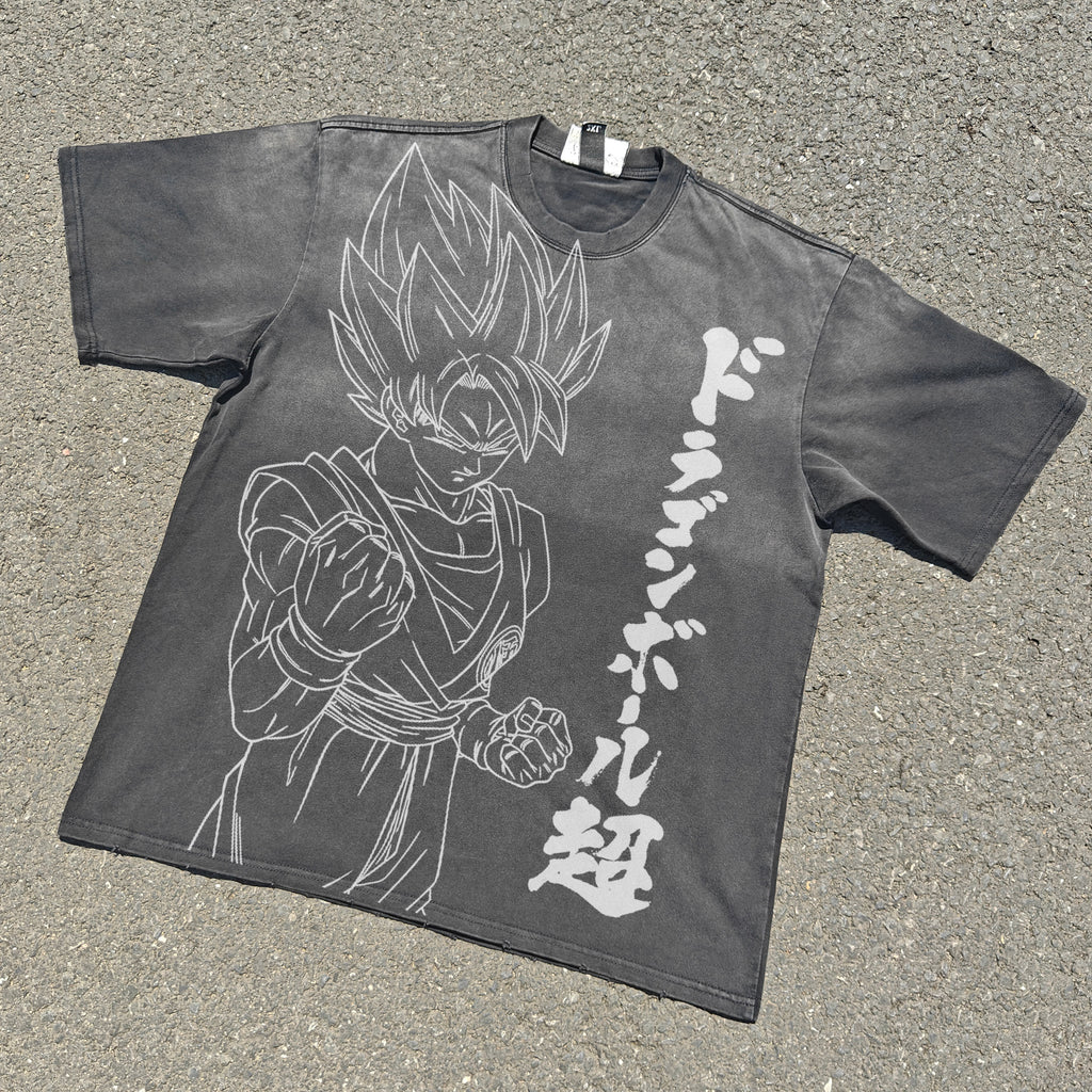 Goku Boxy Oversized Heavyweight 330GSM Cotton Gray T-Shirt