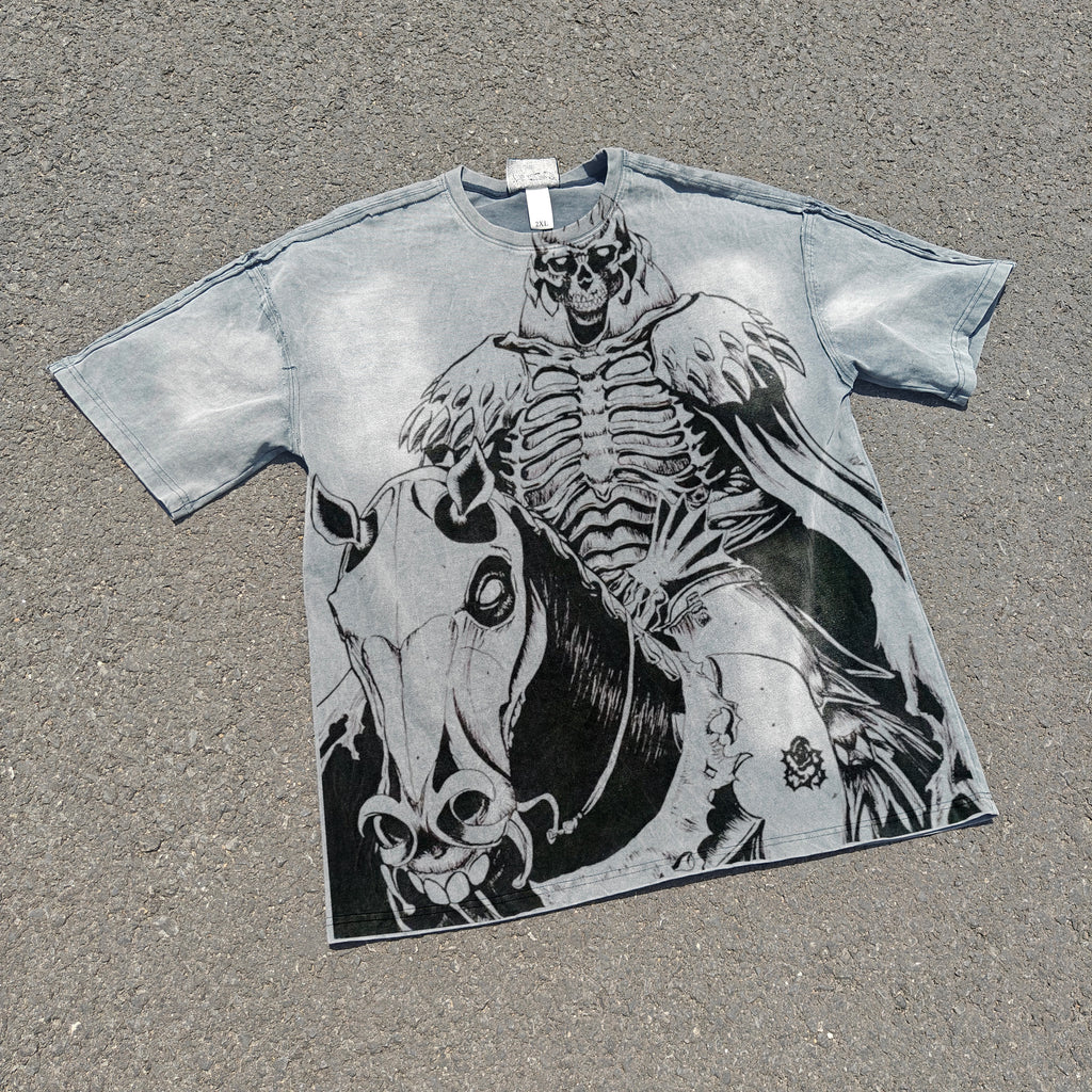 Skull Knight Distressed Heavyweight Cotton Light Washed 300gsm T-Shirt