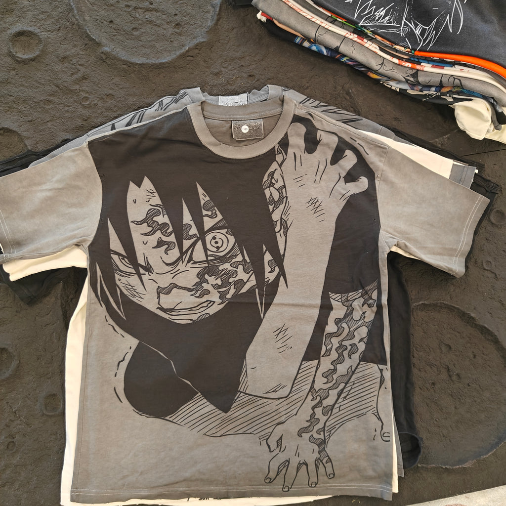 Sasuke Distressed & Washed 260gsm Gray Cotton T-Shirt