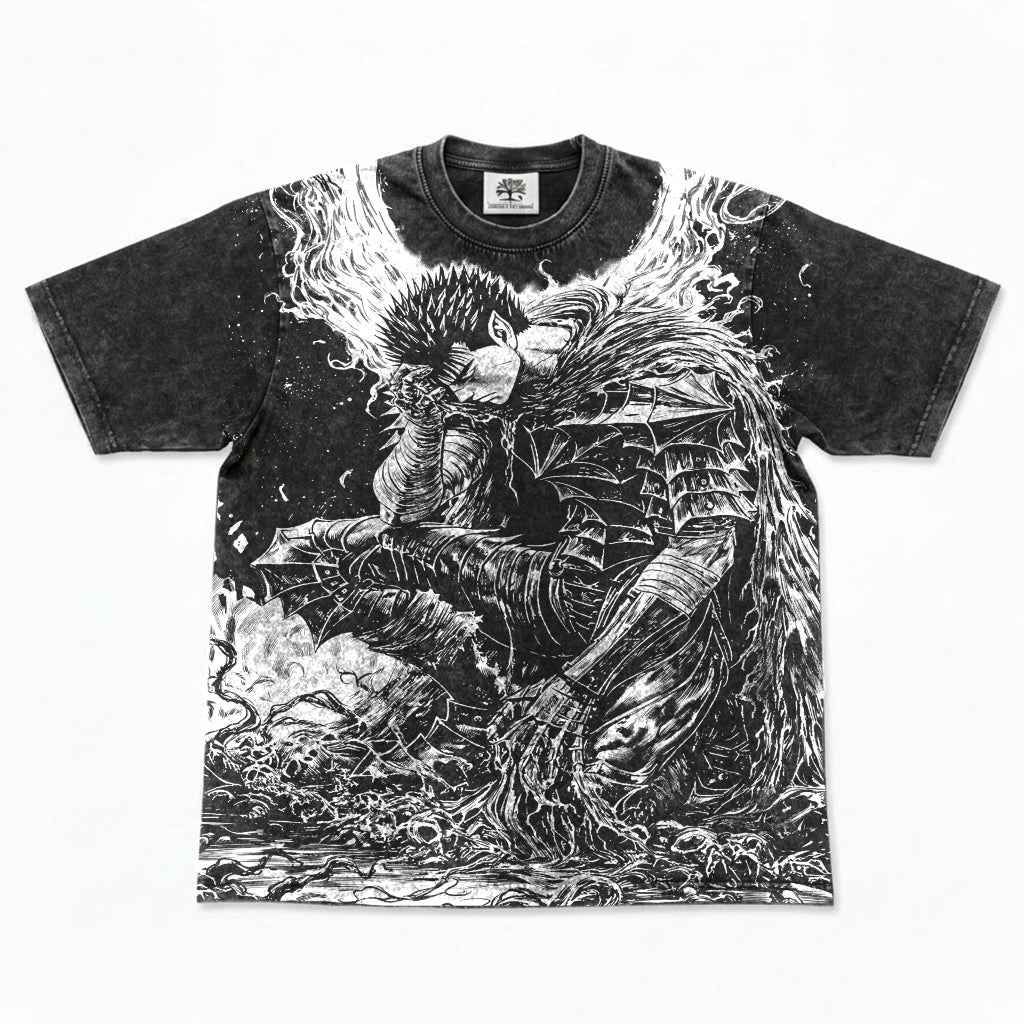 Warrior In Abyss All Over Print Washed T-Shirt