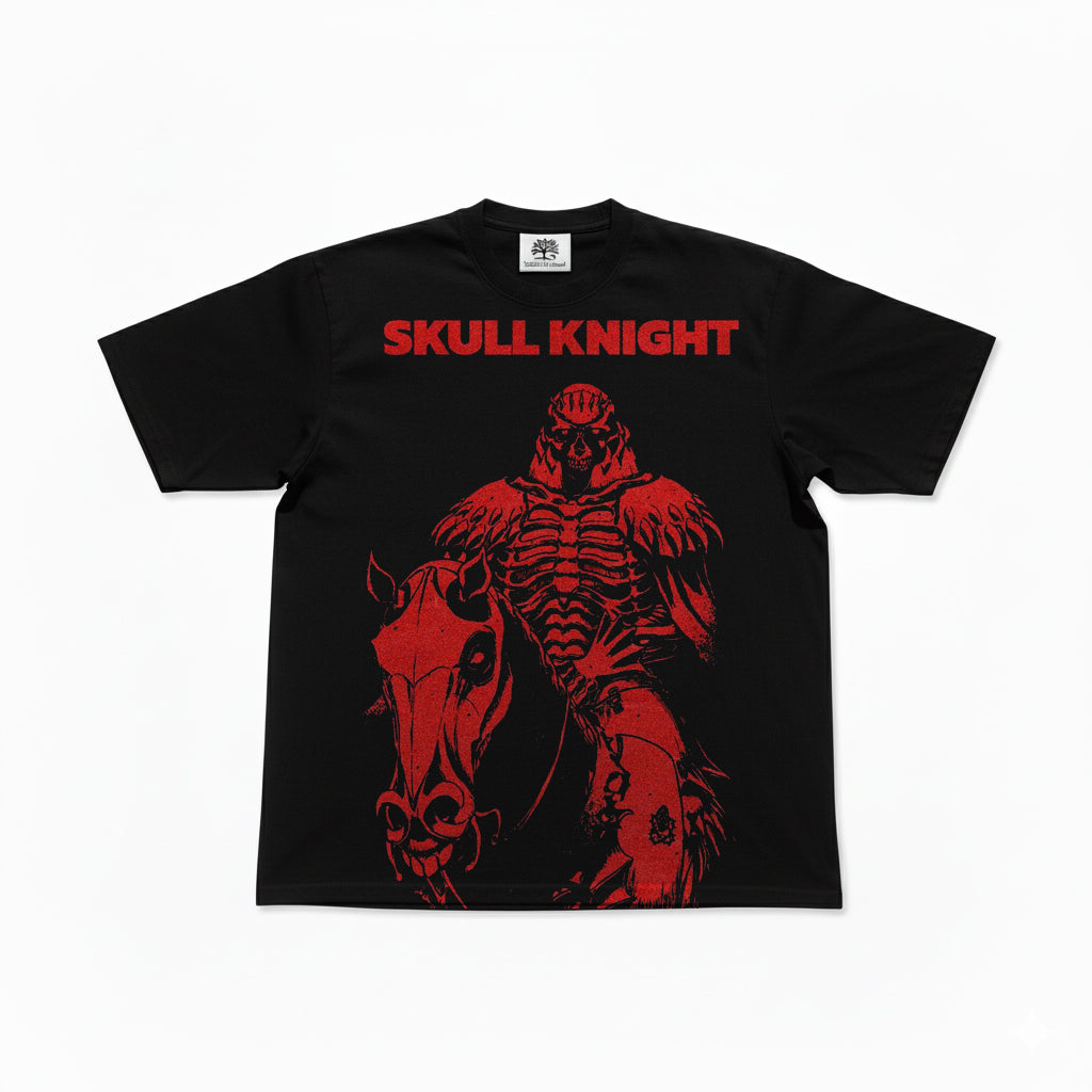 Red Graphic Skull Knight Oversized Washed T-Shirt