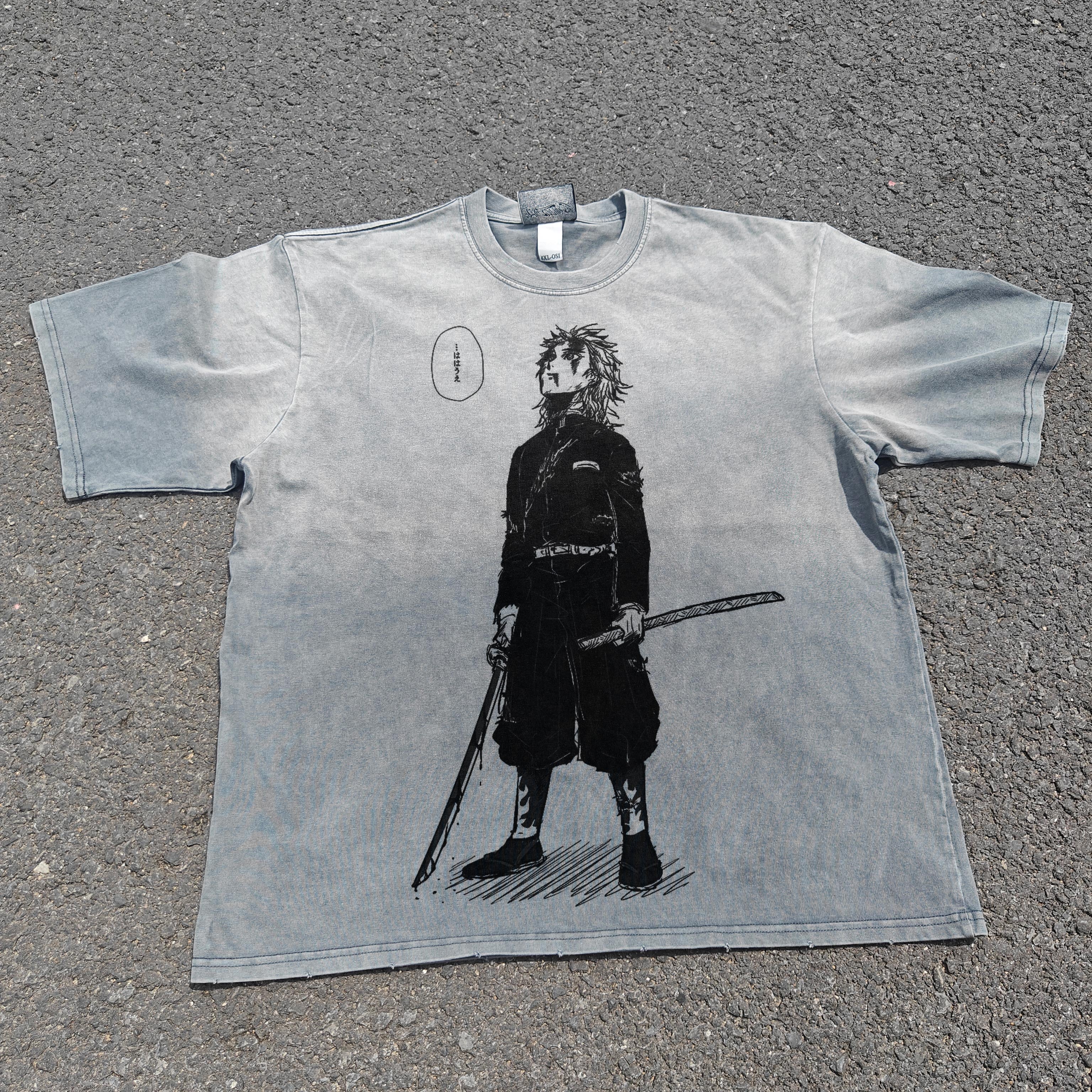 Demon Slayer Anime Rengoku Flame Hashira Vintage Wash Heavyweight Cotton T-Shirt