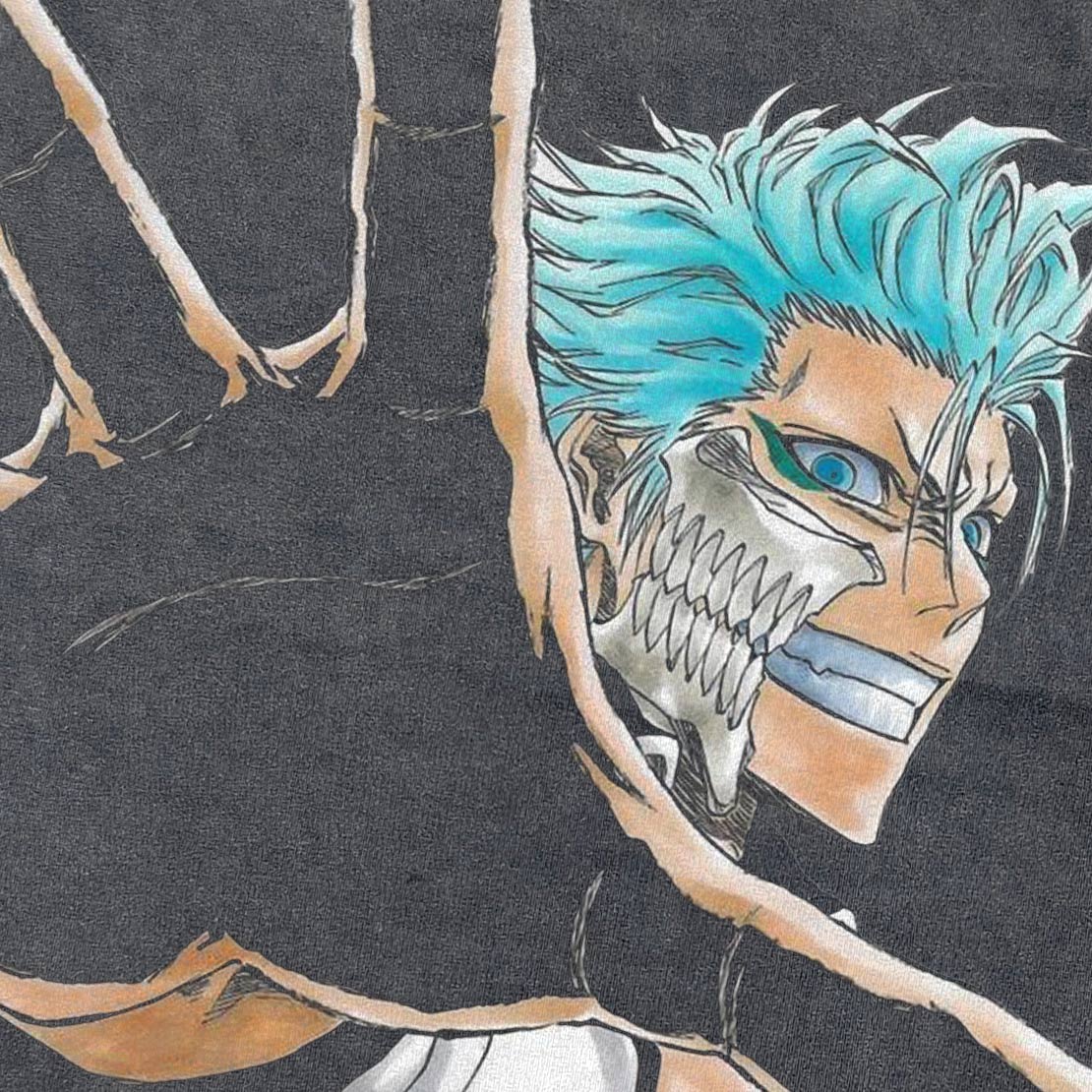 Bleach Anime Grimmjow Distressed Graphic Vintage Wash Heavyweight Cotton T-Shirt