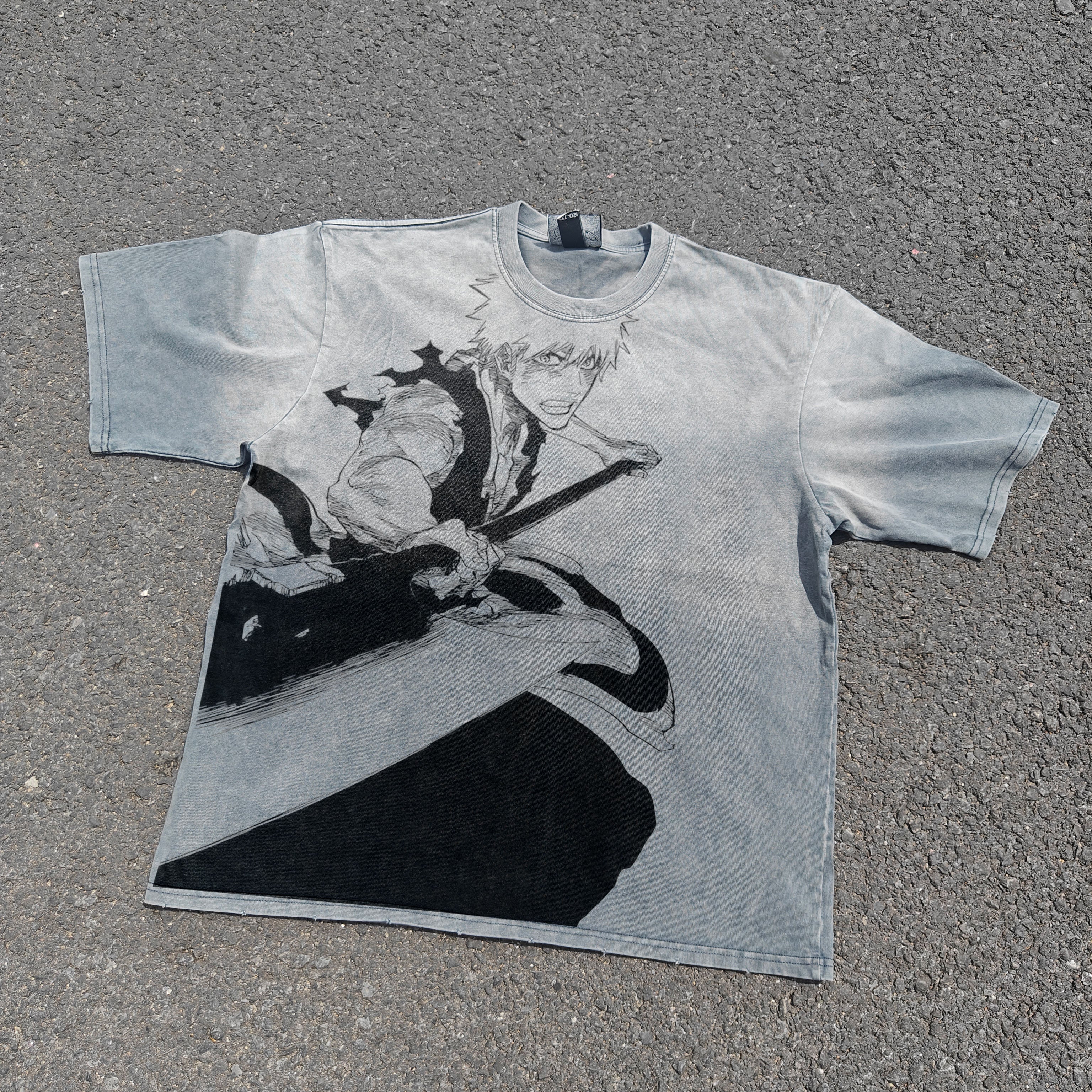 Bleach Anime Ichigo Streetwear Graphic Vintage Wash Heavyweight Cotton T-Shirt