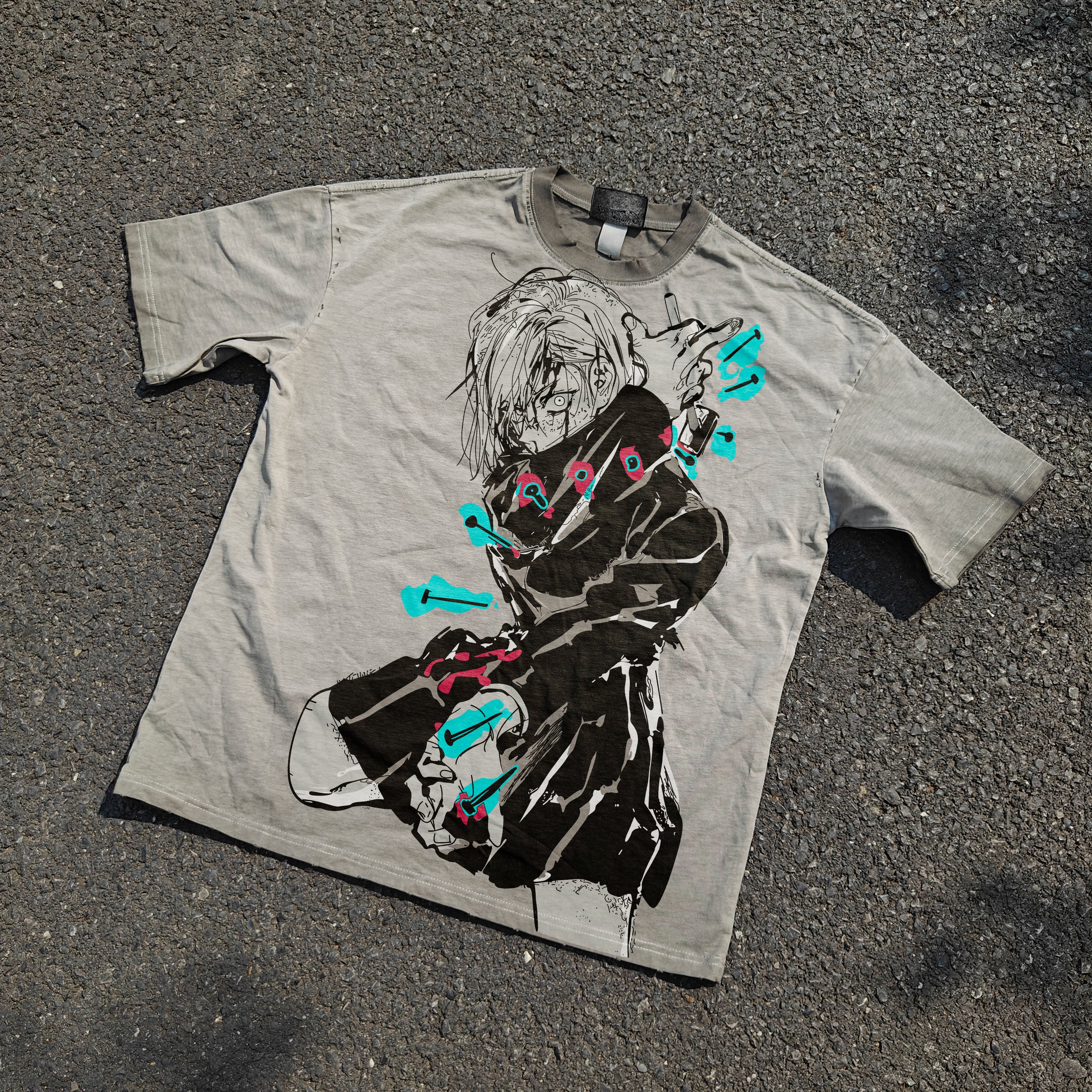 Jujutsu Kaisen Anime Nobara Graphic Distressed Gray Heavy Cotton T-Shirt