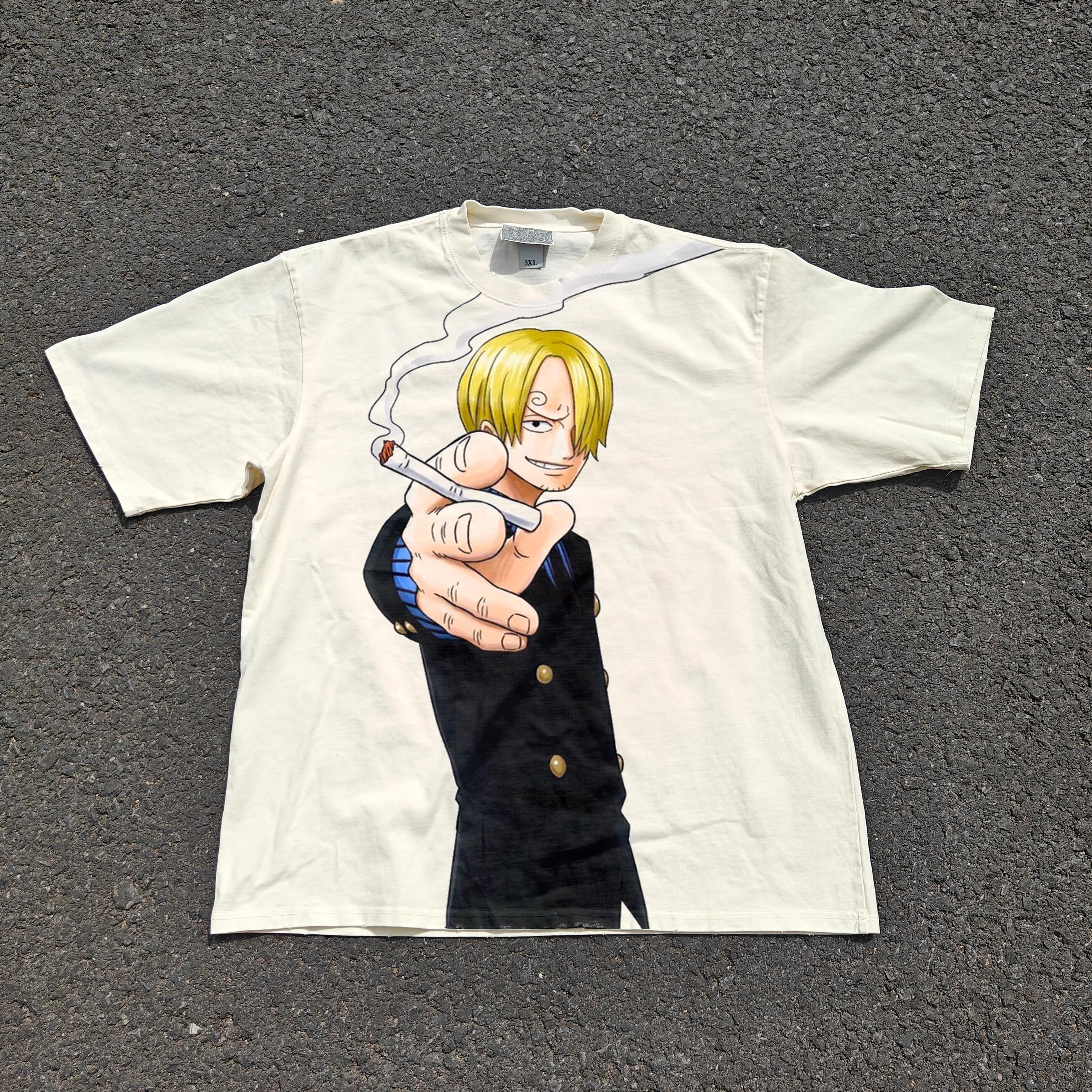 One Piece Anime Smoking Sanji Baratie Arc Vintage Heavyweight Cotton T-Shirt