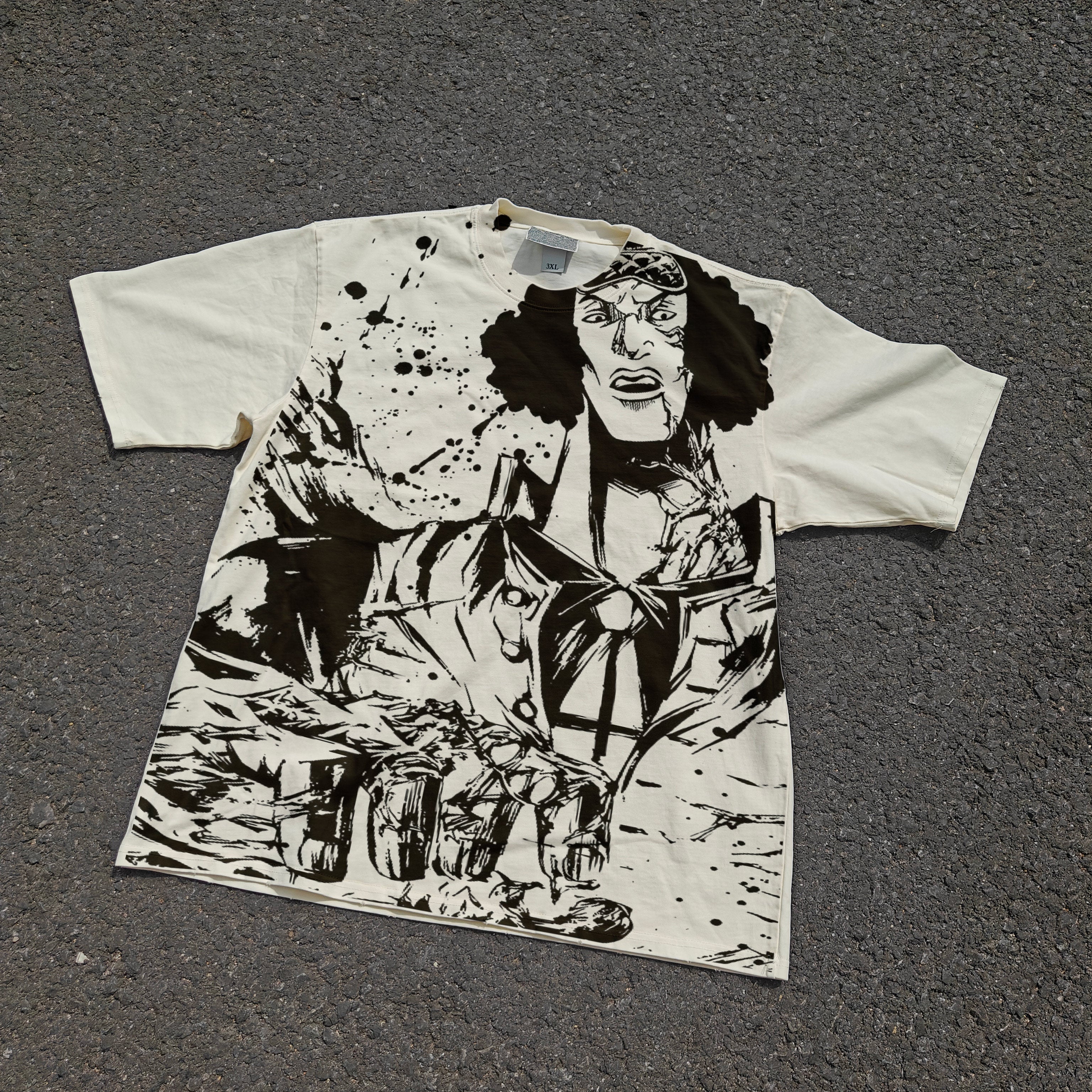 One Piece Ice Age Aokiji Kuzan Black & White Vintage Heavyweight Cotton T-Shirt