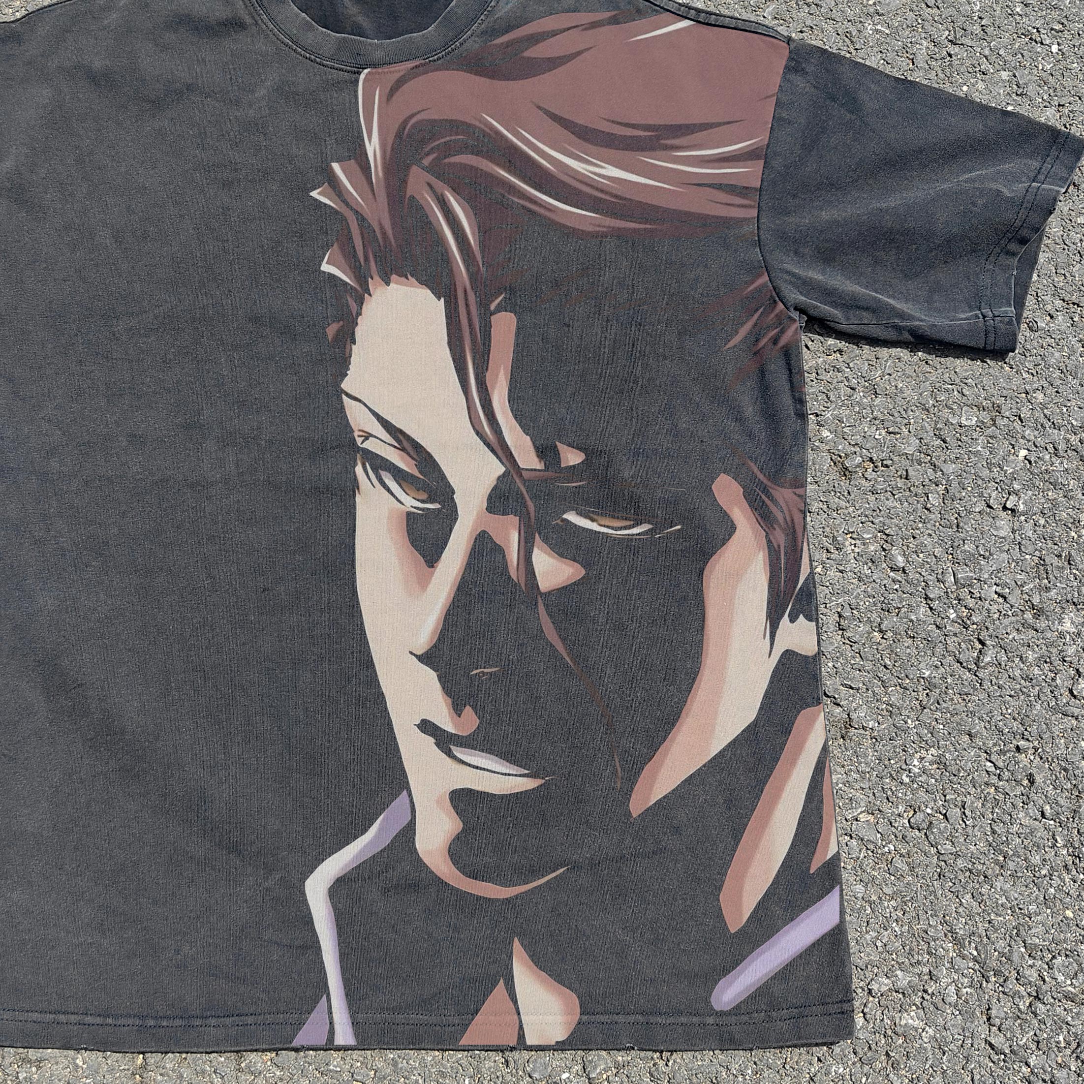 Bleach Anime Sousuke Aizen Distressed Vintage Wash Heavyweight Cotton T-Shirt