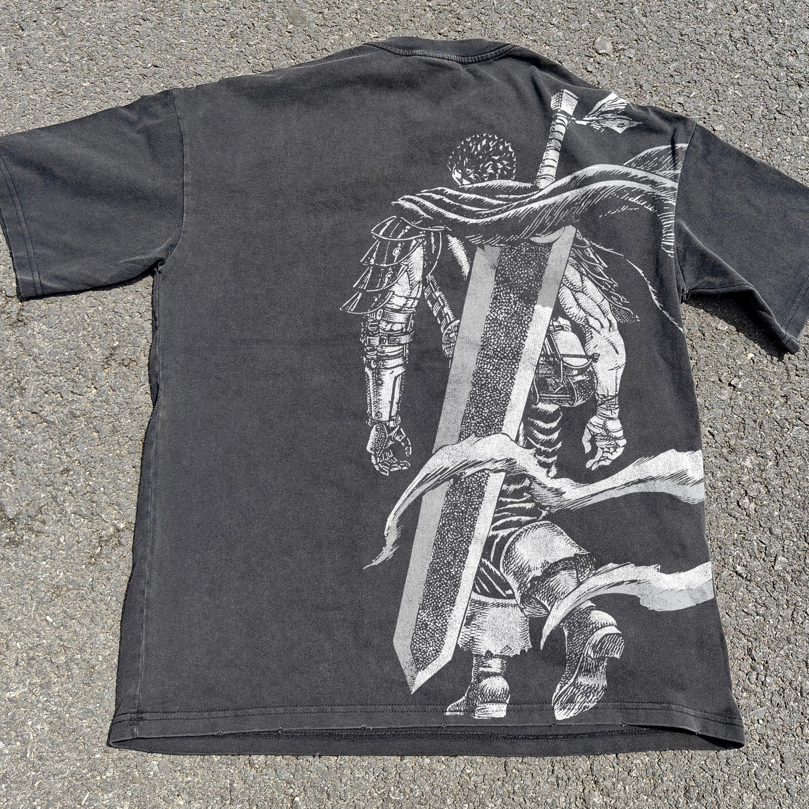 Anime Berserk Armor Guts Double Sided Vintage Wash Heavyweight Cotton T-Shirt