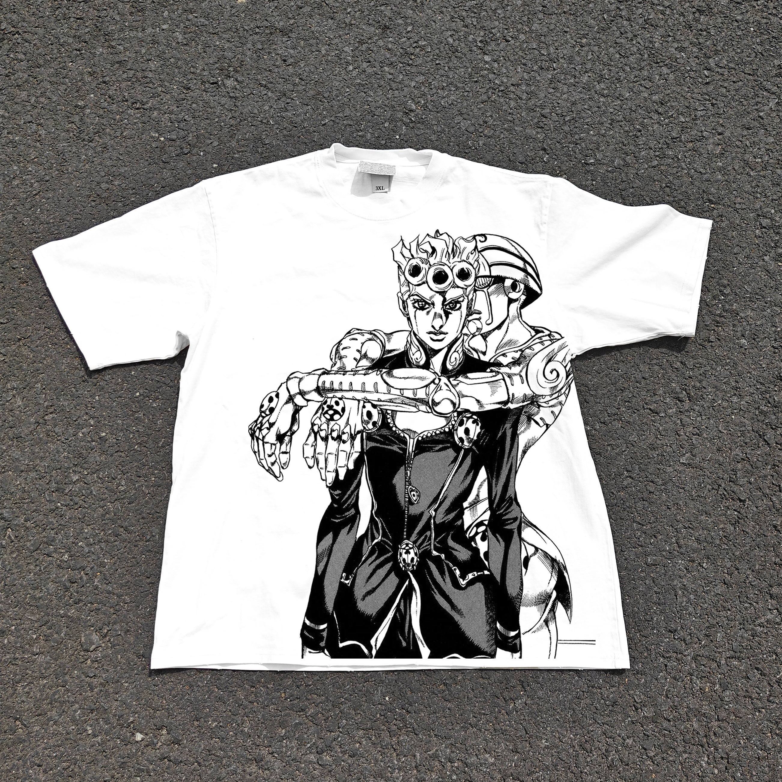 JoJo's Golden Wind Giorno Black & White Heavyweight Cotton T-Shirt 330gsm