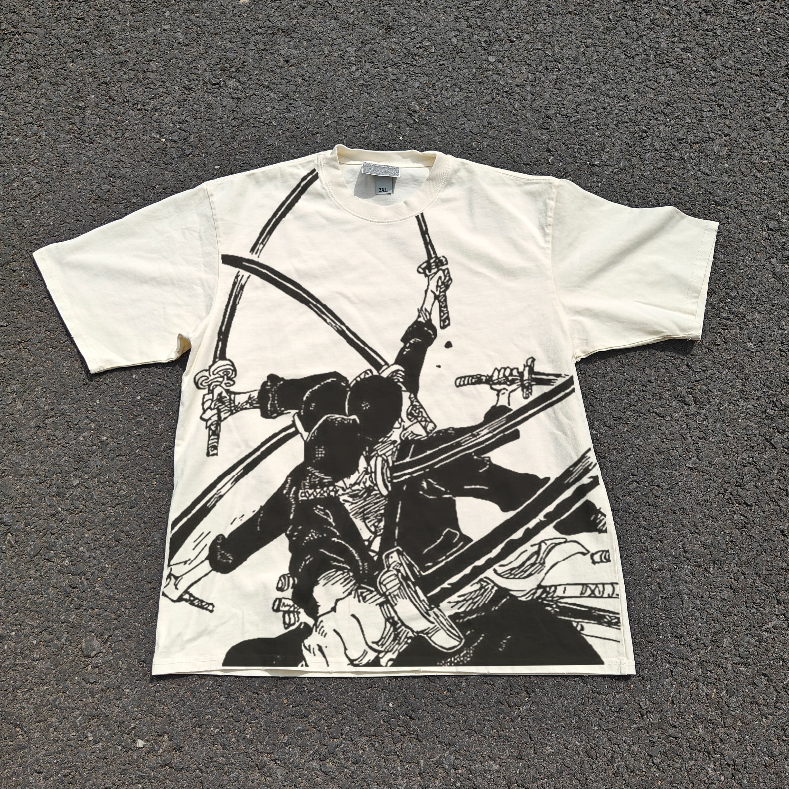 One Piece Zoro Nine Sword Style Black & White Vintage Heavyweight Cotton T-Shirt