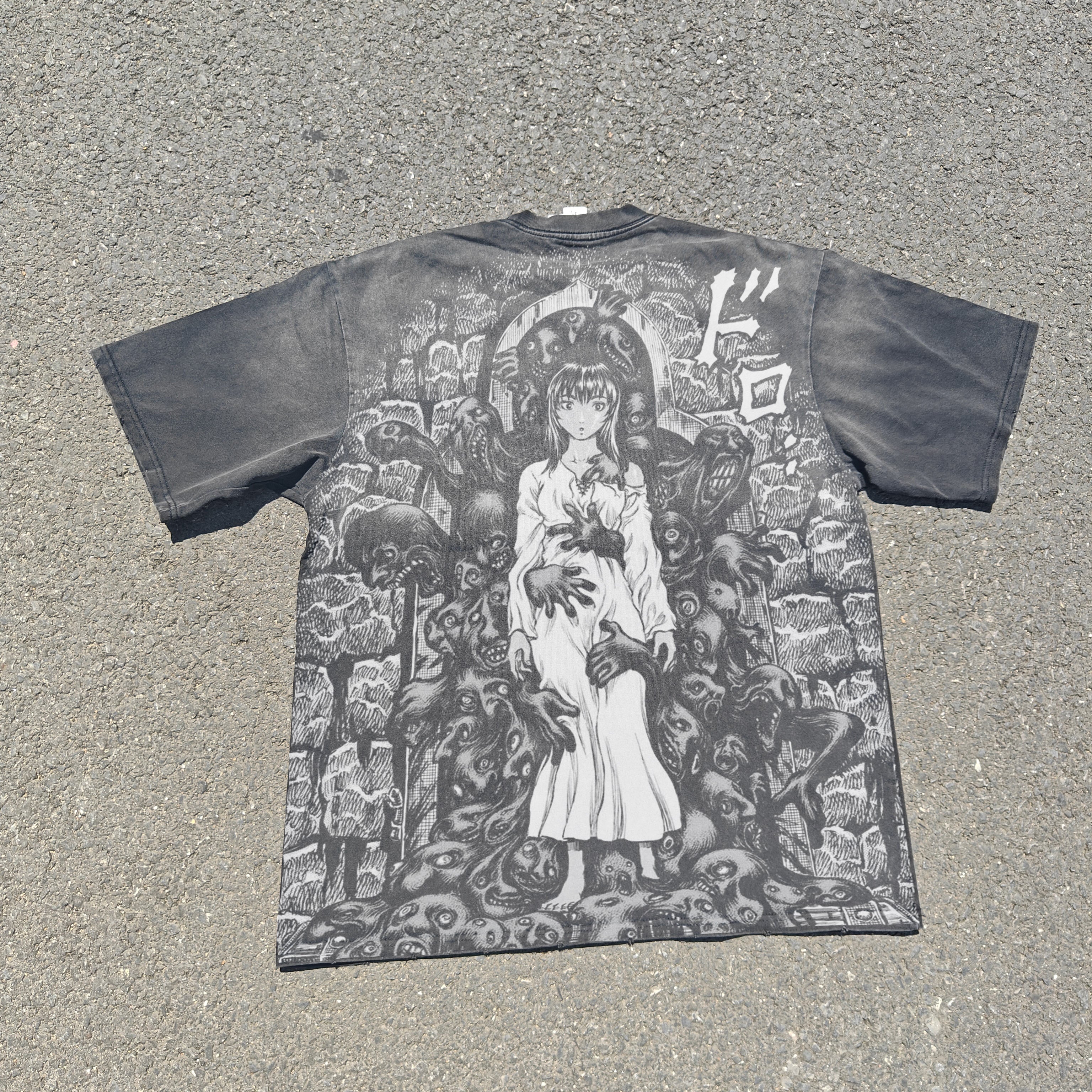 Berserk Anime Guts & Casca Distressed Vintage Wash Heavyweight Cotton T-Shirt