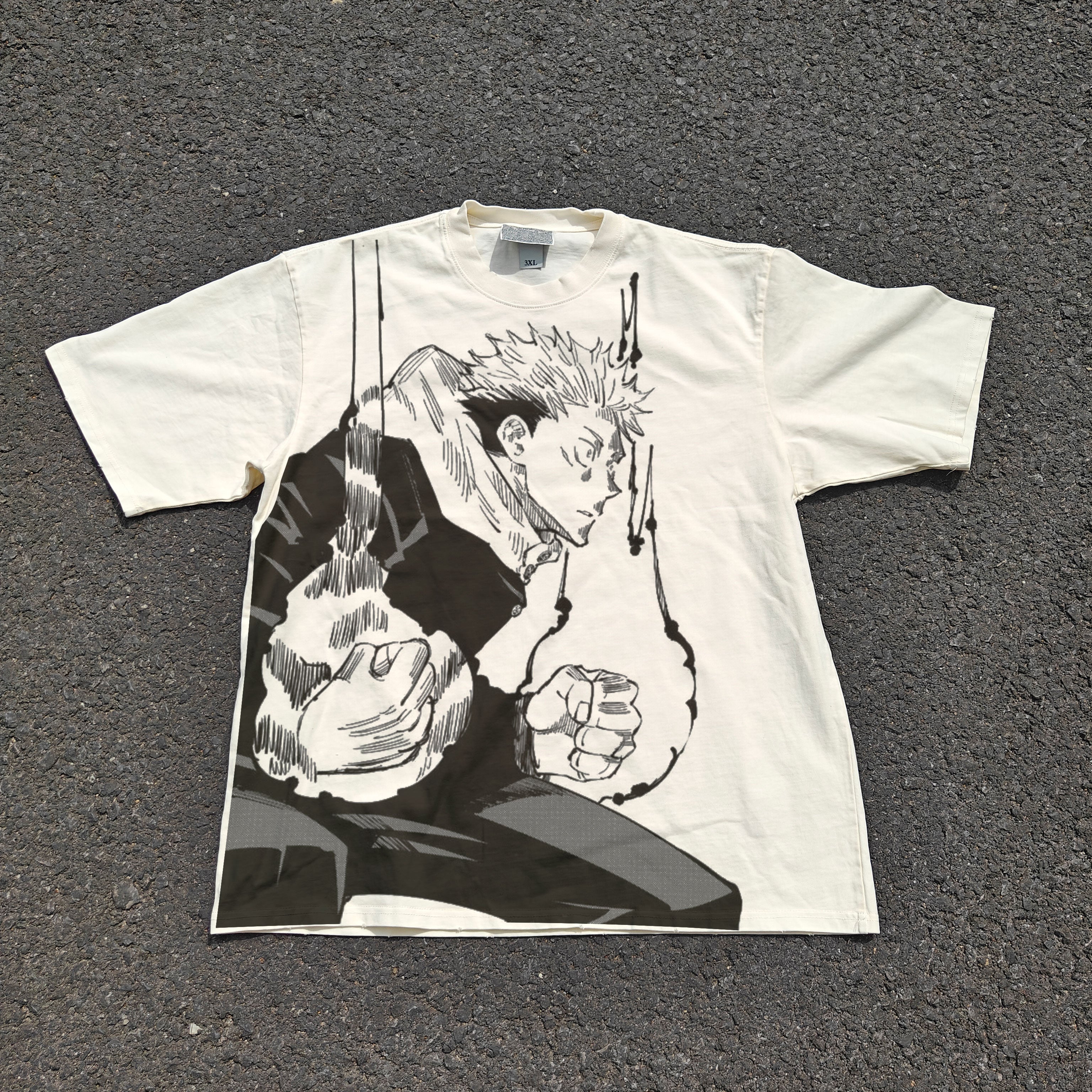 Jujutsu Kaisen Yuji Itadori Sorcerer Distressed White Heavy Cotton T-Shirt