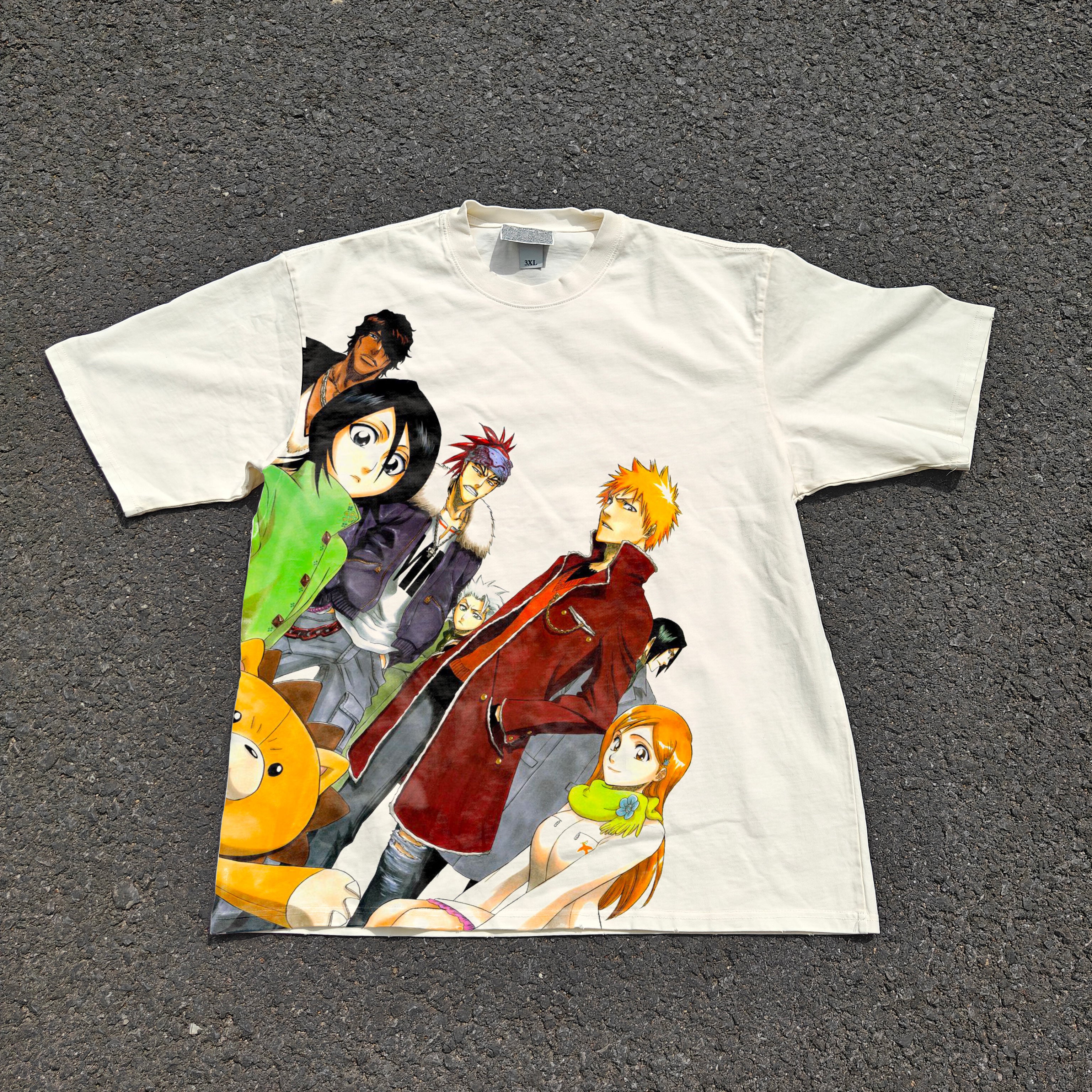 Bleach Anime Streetwear Jumbo Print Vintage Wash Heavyweight Cotton T-Shirt