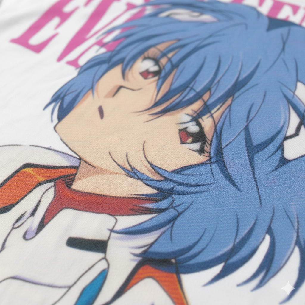 Evangelion Anime Rei Ayanami Washed White Distressed Heavy Cotton T-Shirt 330gsm