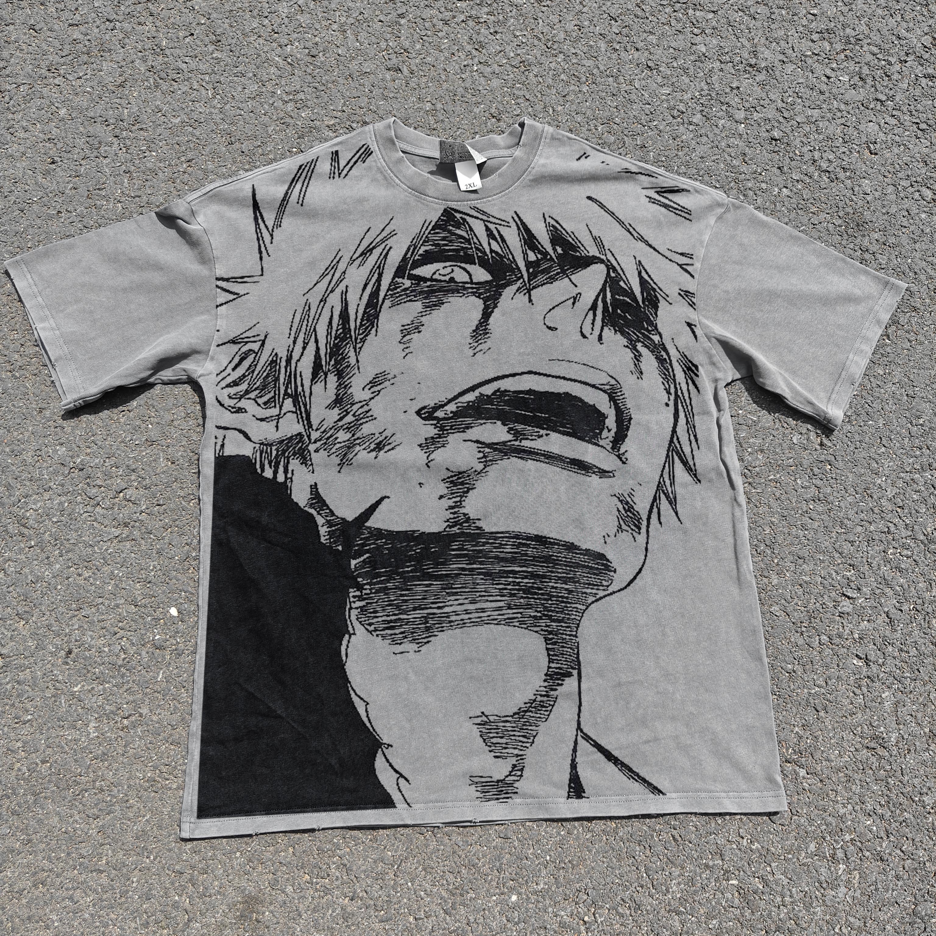 Bleach Anime Ichigo Kurosaki Graphic Vintage Wash Heavyweight Cotton T-Shirt