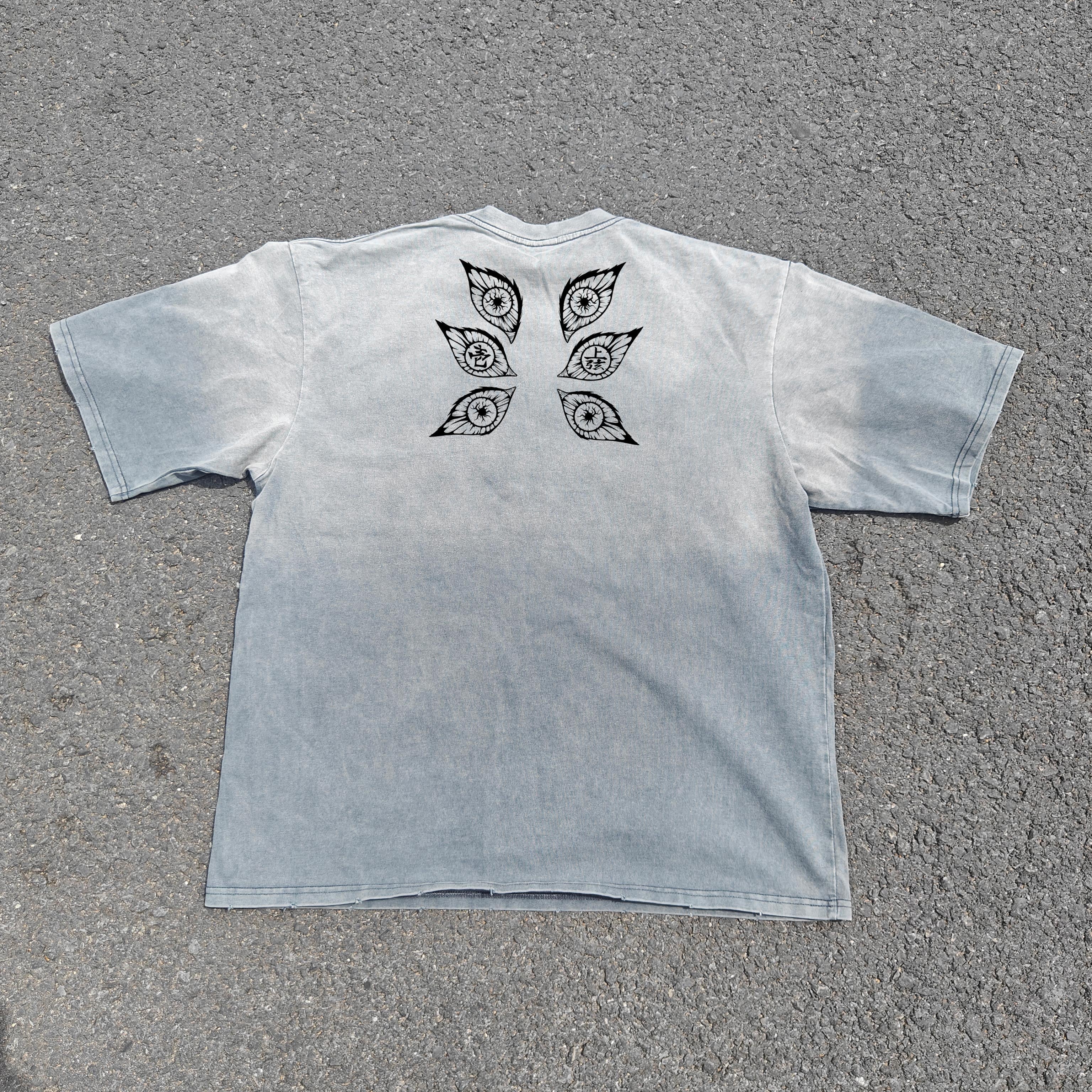 Demon Slayer Anime Kokushibo Sketch Art Vintage Wash Heavyweight Cotton T-Shirt