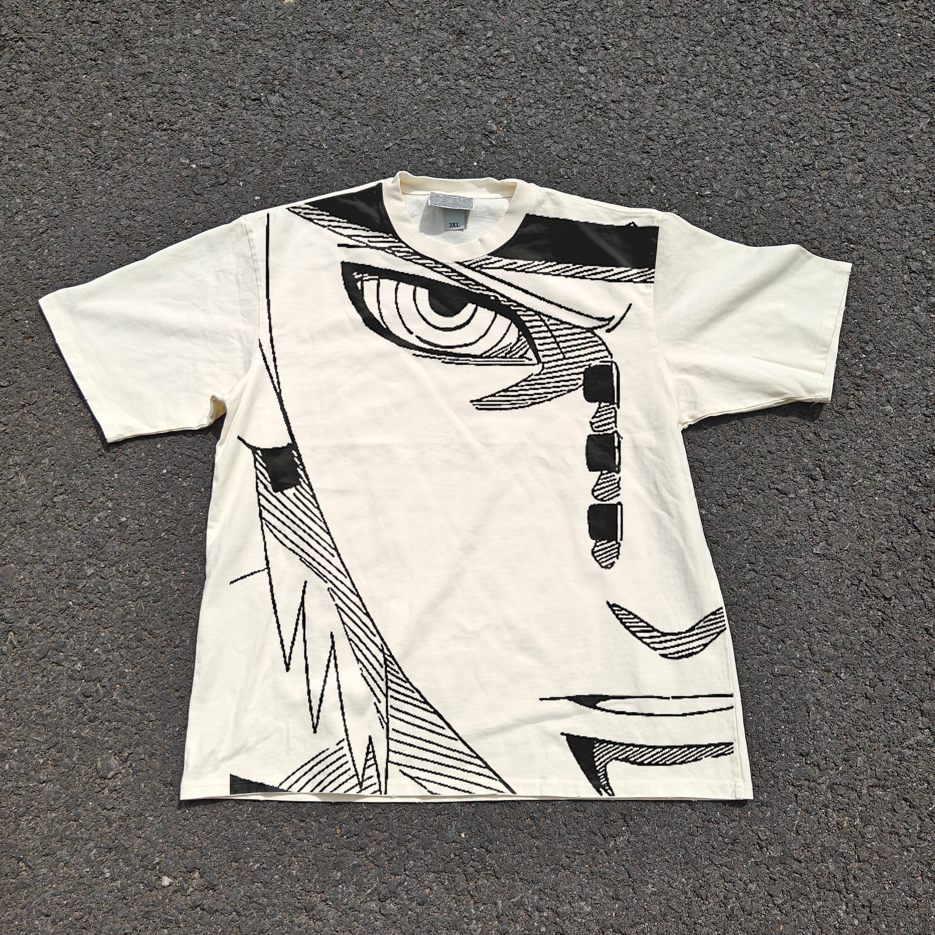 Naruto Anime Pain Graphic Print Distressed White Heavy Cotton T-Shirt 330gsm