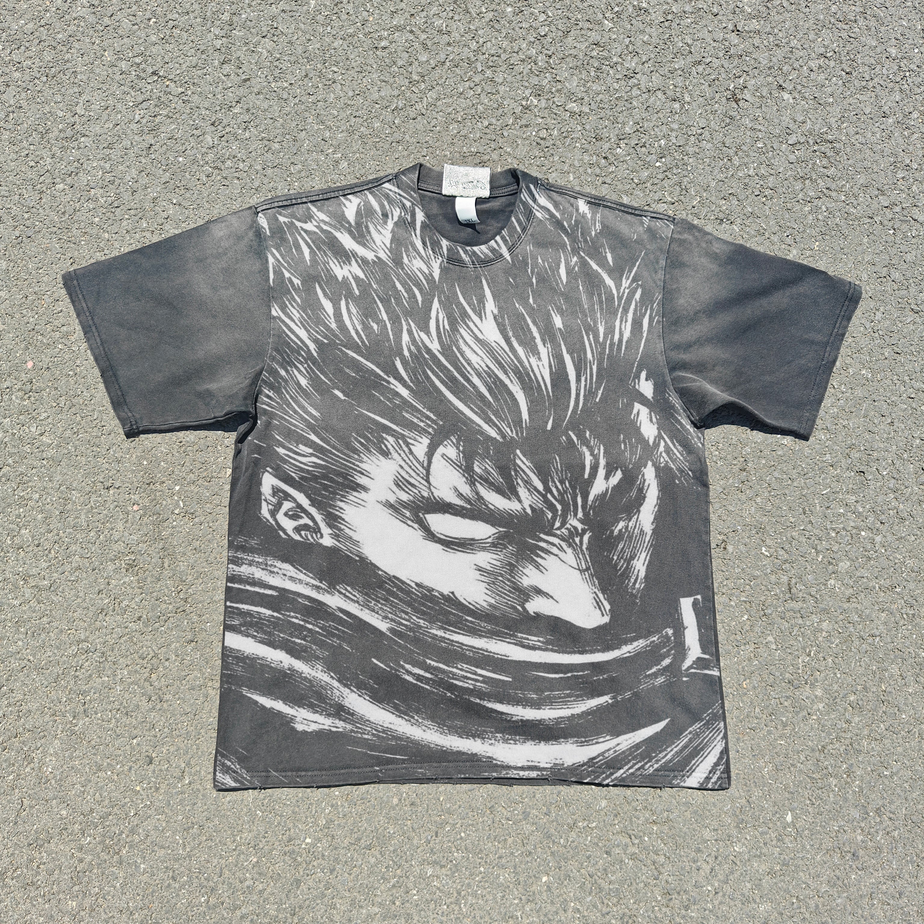 Berserk Anime Guts & Casca Distressed Vintage Wash Heavyweight Cotton T-Shirt
