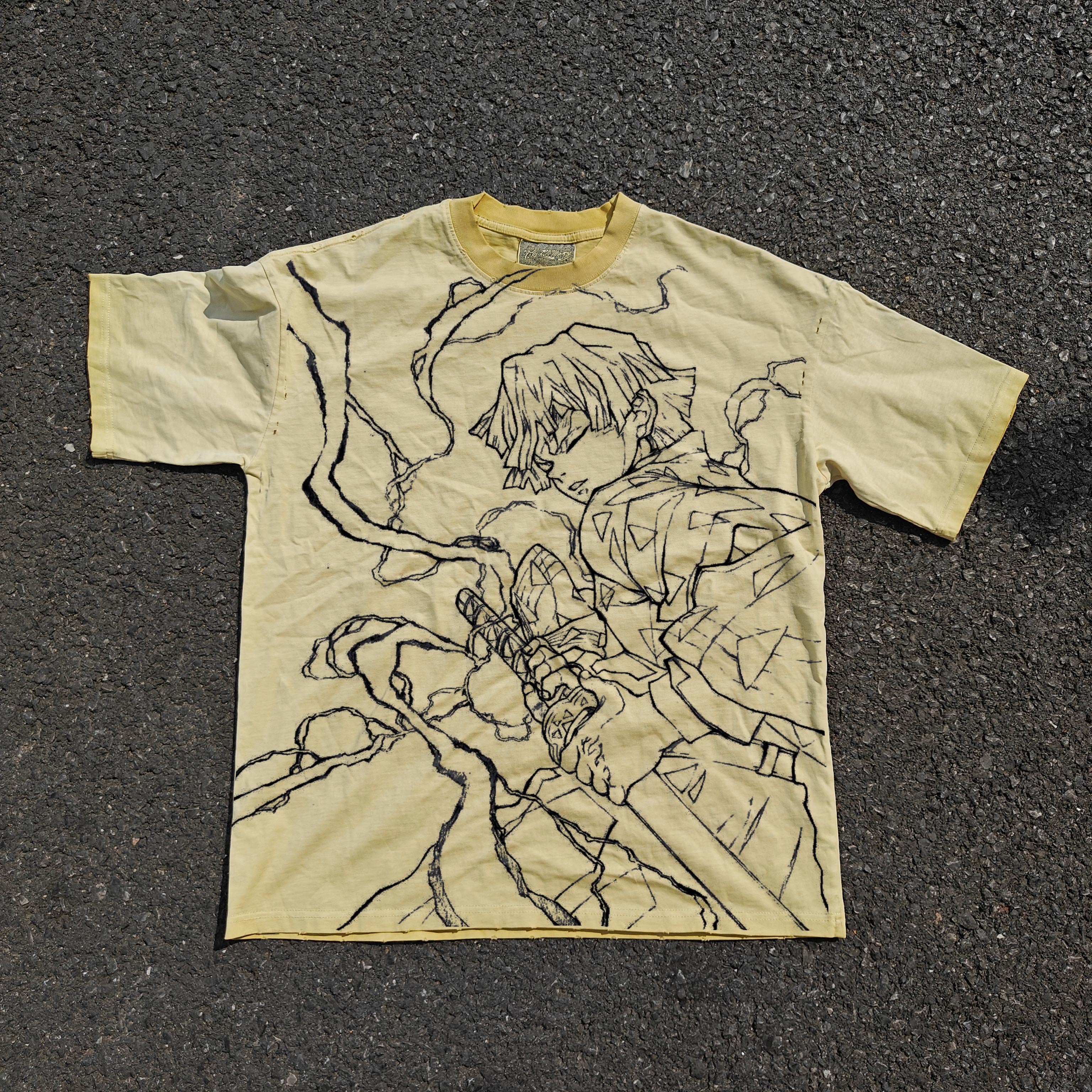 Demon Slayer Zenitsu Thunder Breathing Vintage Wash Heavyweight Cotton T-Shirt