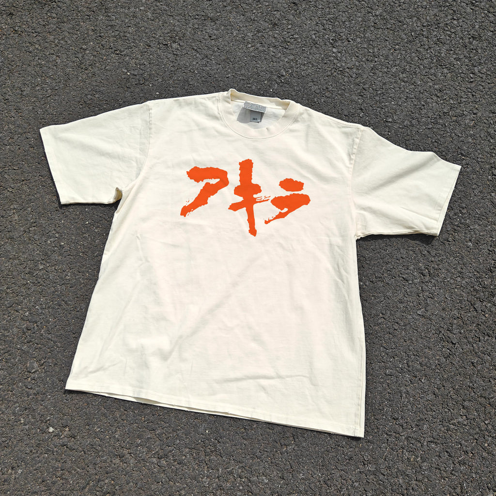 Akira Anime Double Sided Graphic Distressed White Heavy Cotton T-Shirt 330gsm