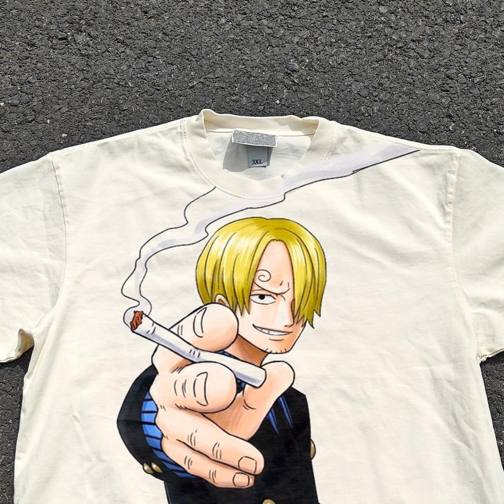 One Piece Anime Smoking Sanji Baratie Arc Vintage Heavyweight Cotton T-Shirt