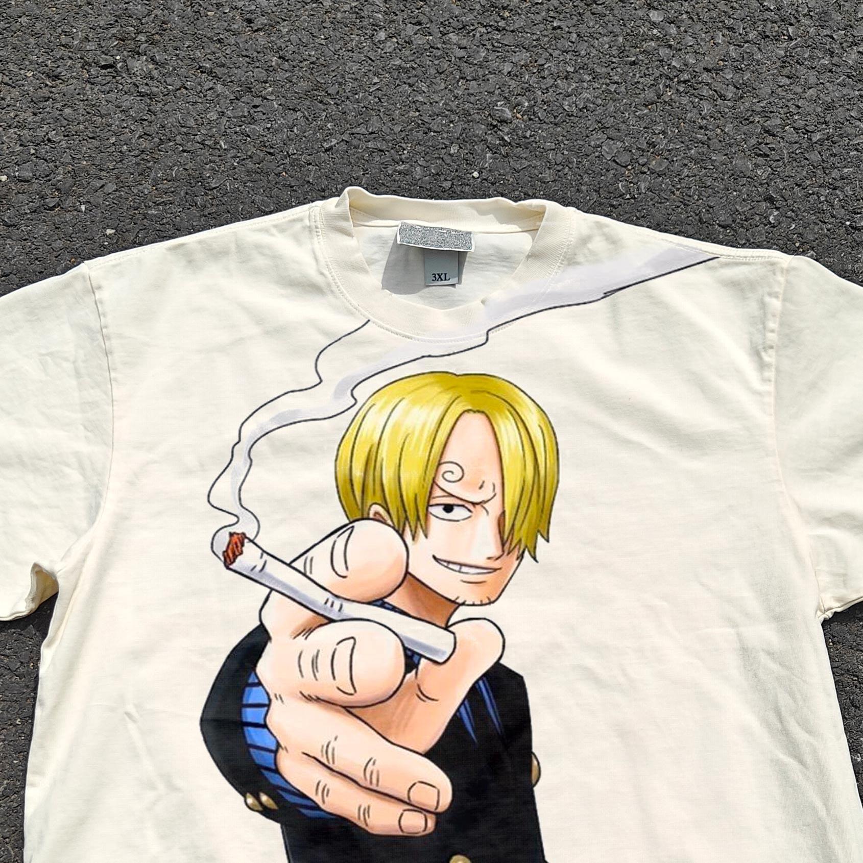 One Piece Anime Smoking Sanji Baratie Arc Vintage Heavyweight Cotton T-Shirt