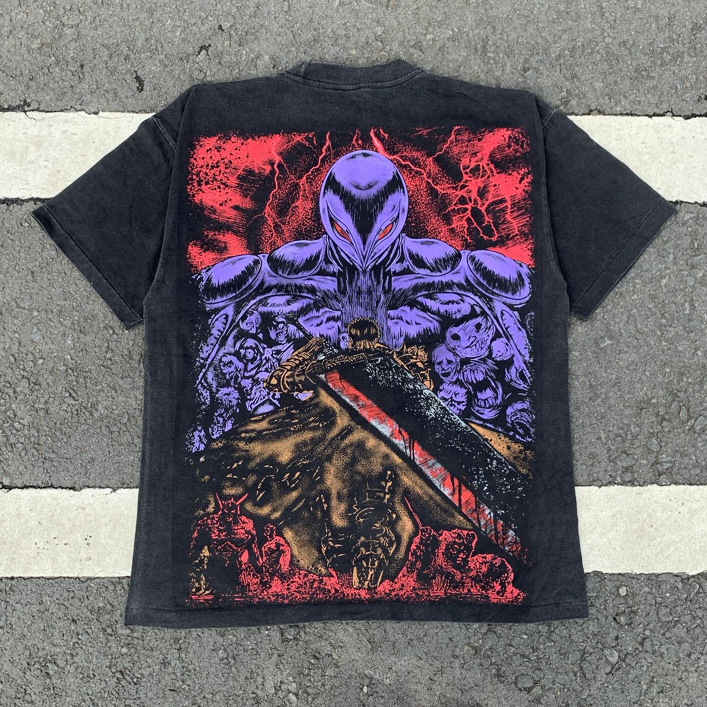 Berserk Anime Guts & Beast of Darkness Vintage Wash Heavyweight Cotton T-Shirt