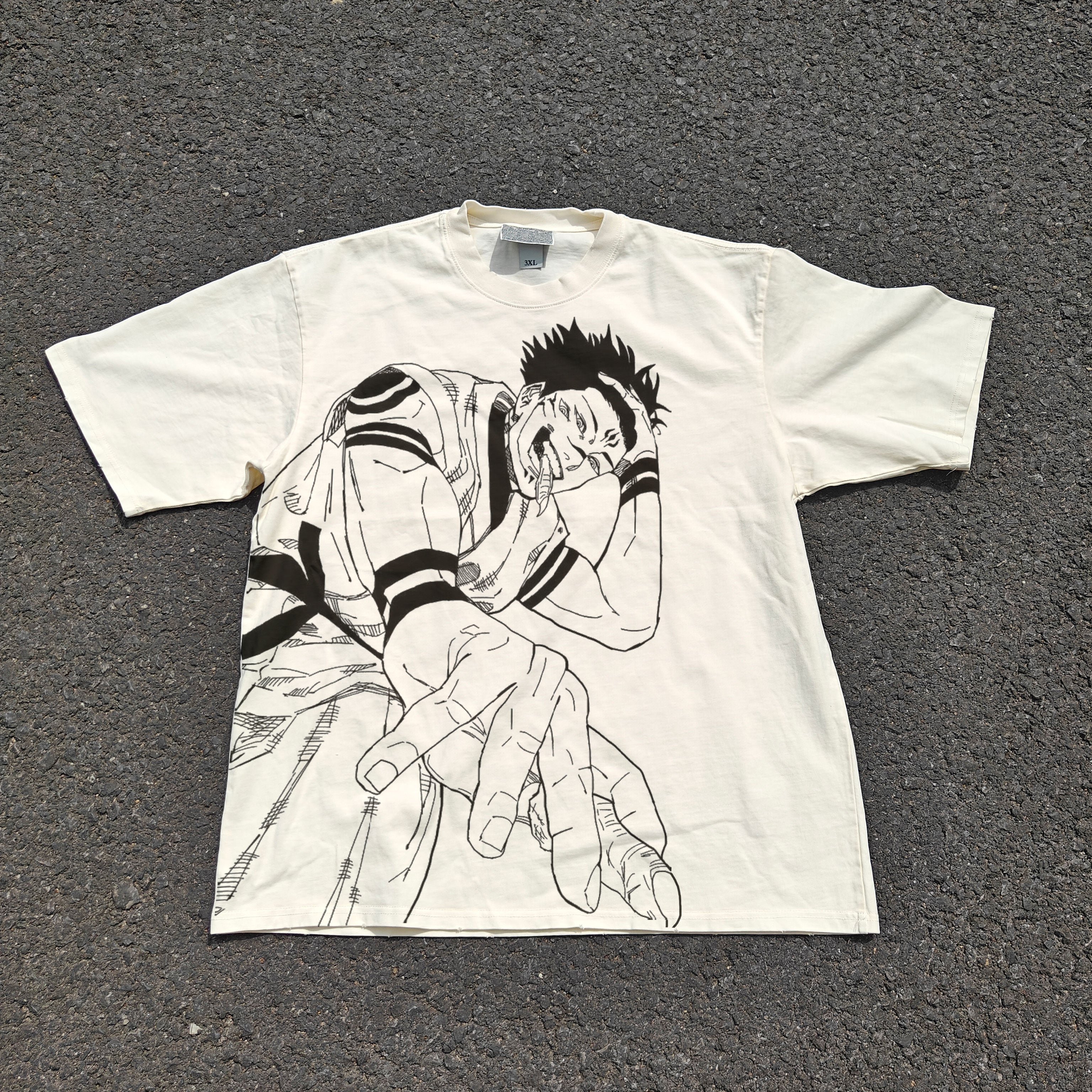 Jujutsu Kaisen Anime Sukuna Minimal Distressed White Heavy Cotton T-Shirt 330gsm