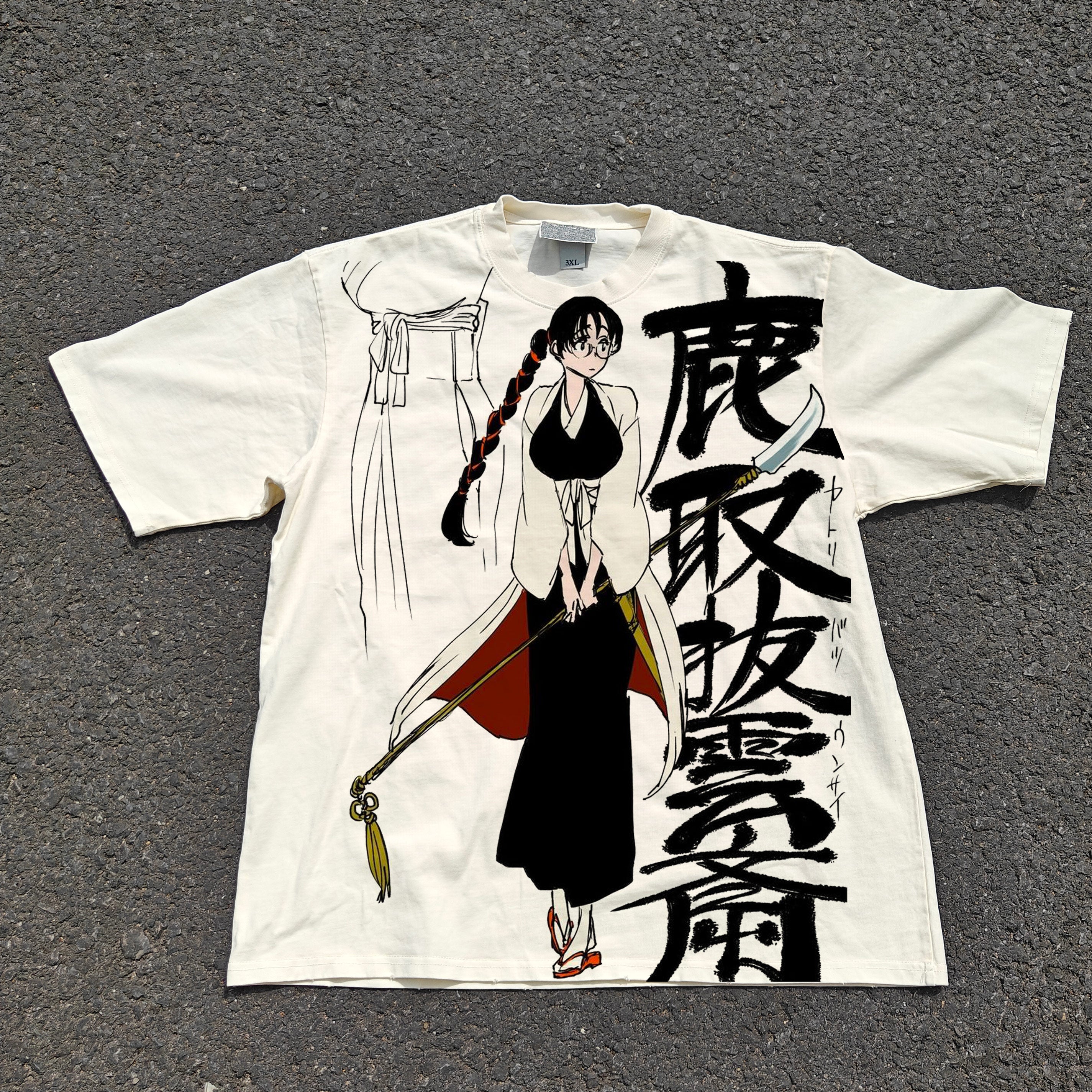 Bleach Anime Rukia Kuchiki Distressed Vintage Wash Heavyweight Cotton T-Shirt
