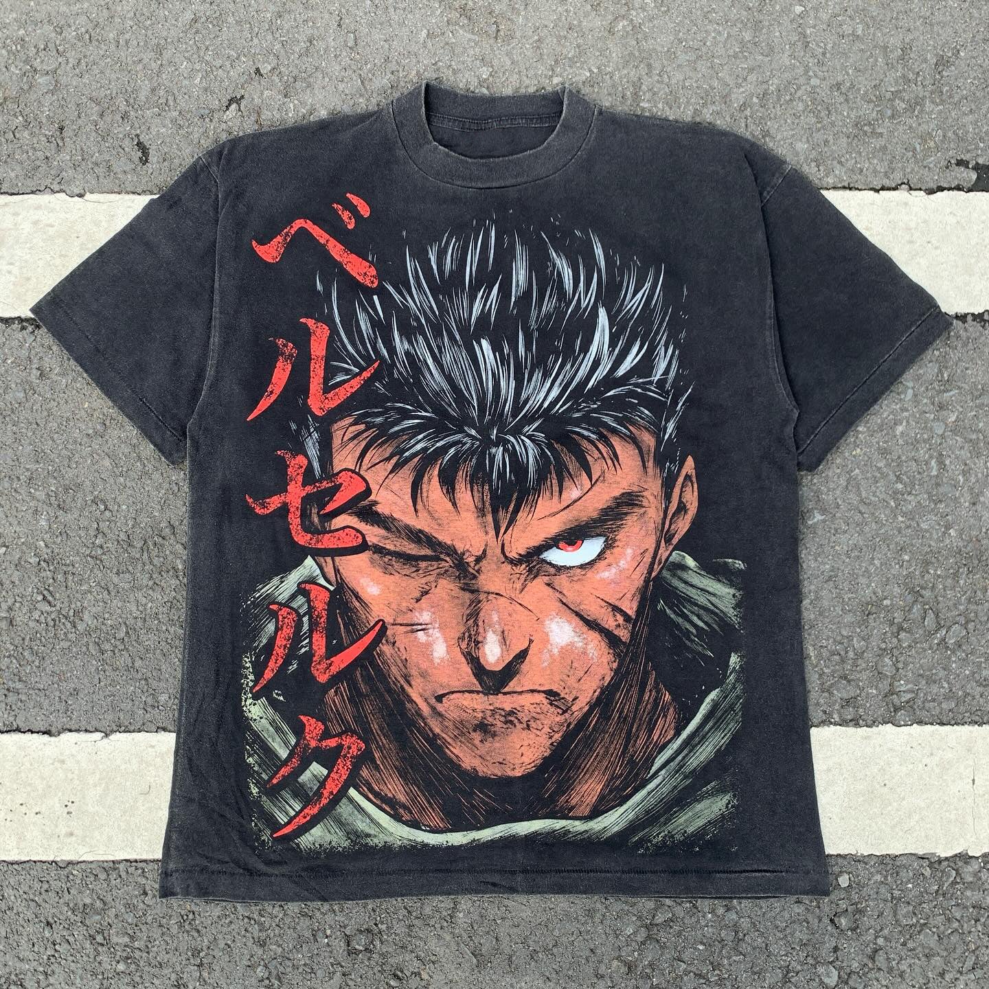 Berserk Anime Guts & Beast of Darkness Vintage Wash Heavyweight Cotton T-Shirt