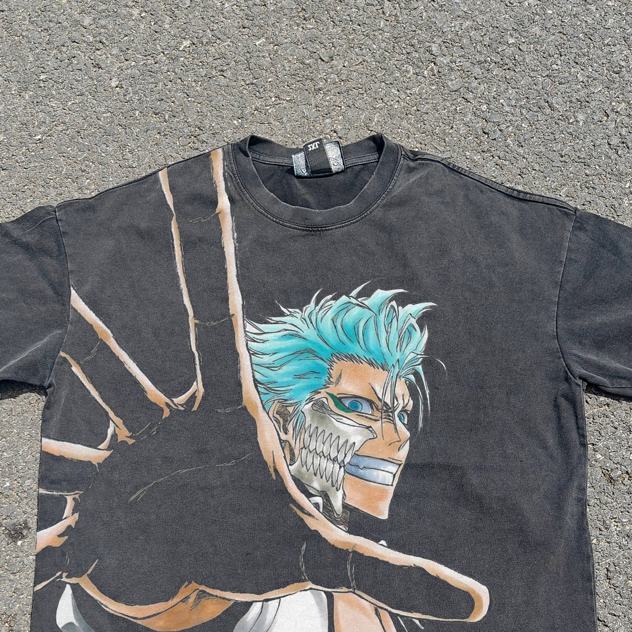 Bleach Anime Grimmjow Distressed Graphic Vintage Wash Heavyweight Cotton T-Shirt
