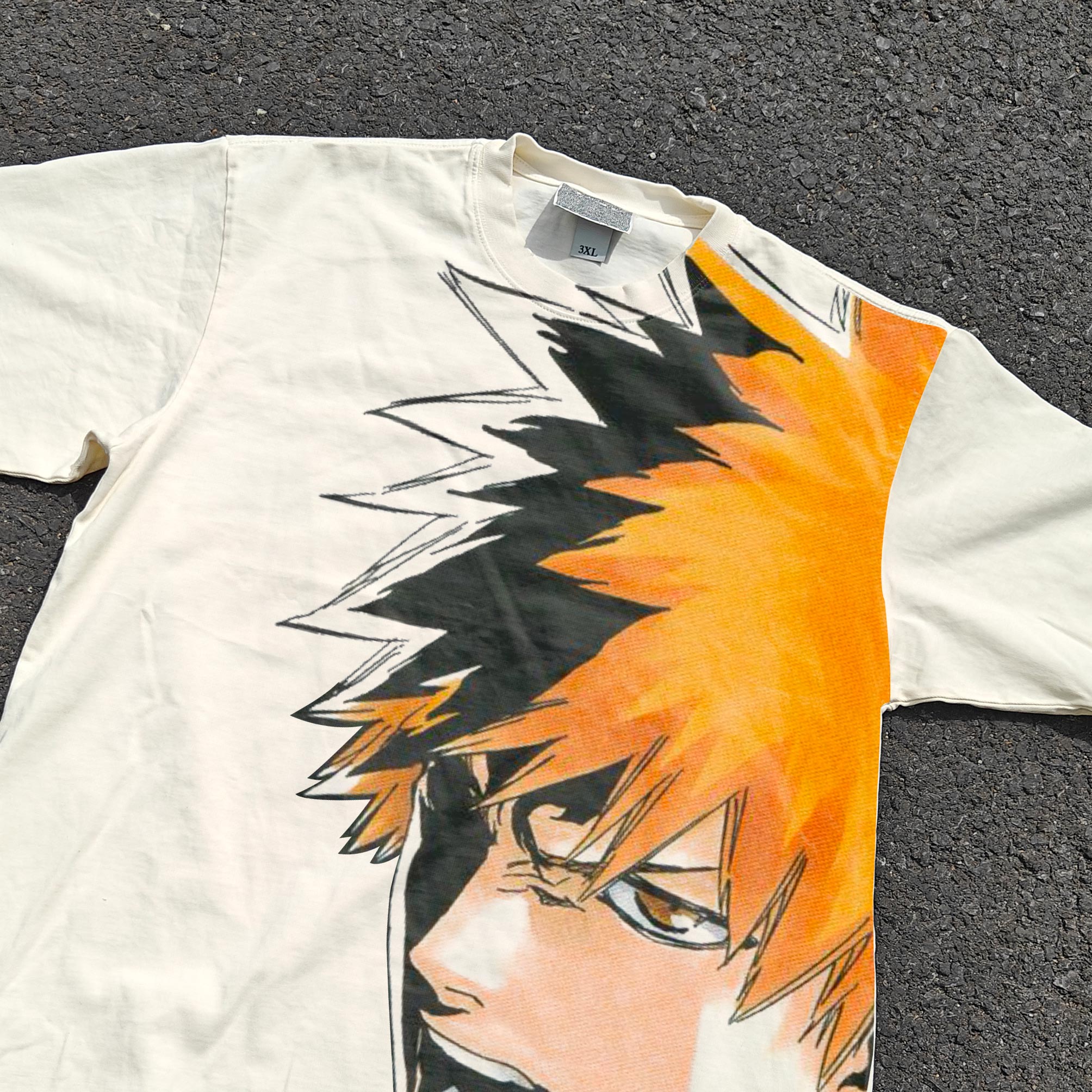 Bleach Anime Ichigo Kurosaki Distressed Vintage Wash Heavyweight Cotton T-Shirt