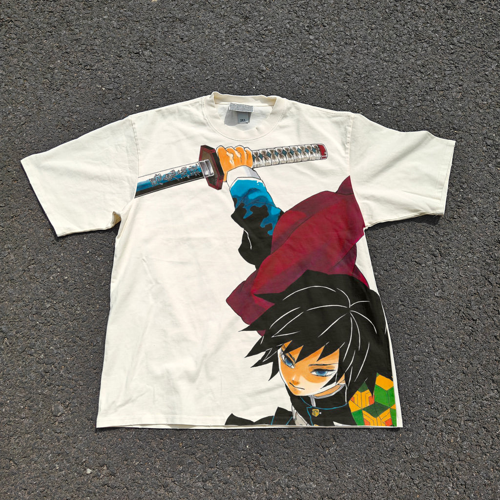 Demon Slayer Anime Giyu Tomioka Water Hashira Vintage Wash Heavyweight T-Shirt