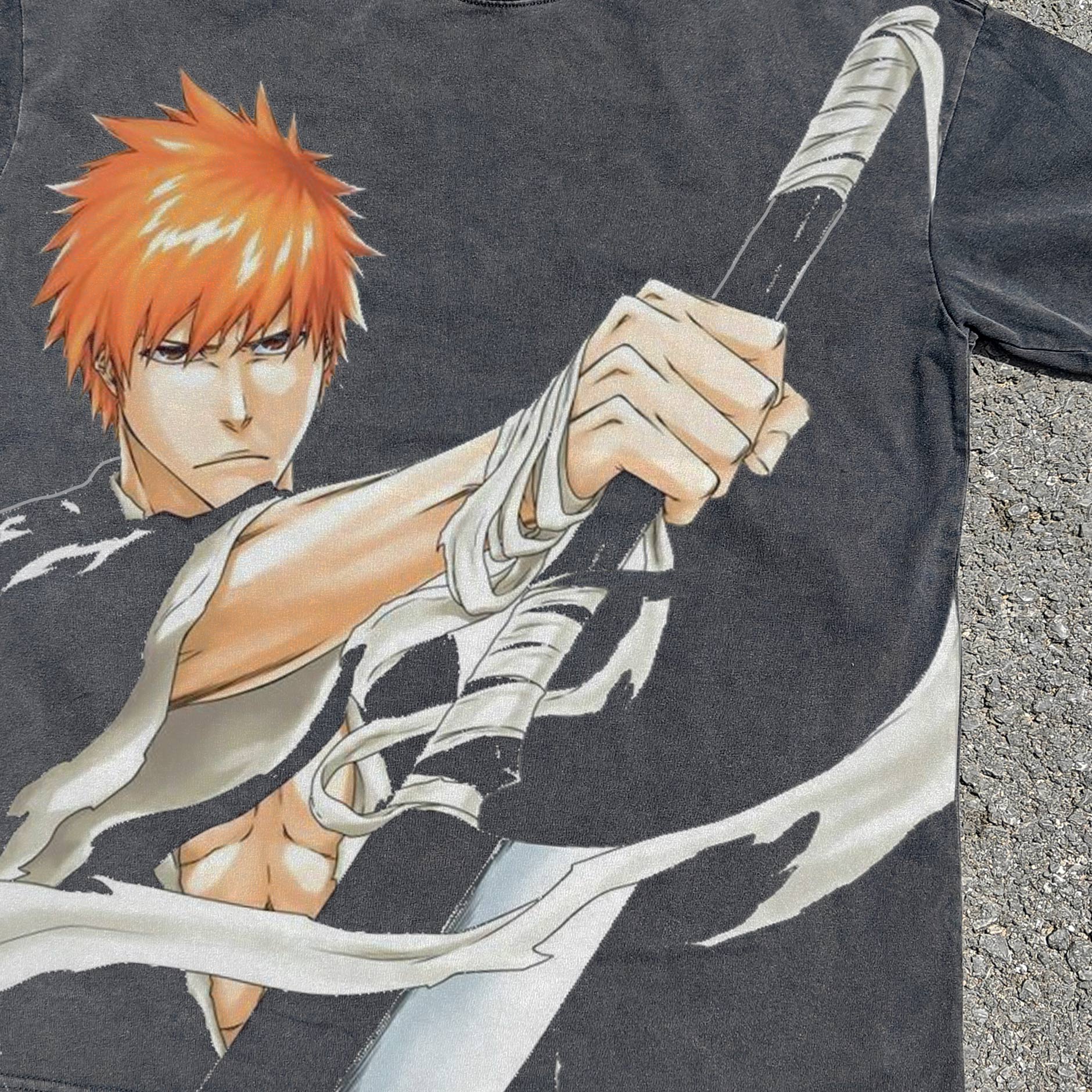 Bleach Anime Ichigo All-Over Print Vintage Wash Heavyweight Cotton T-Shirt
