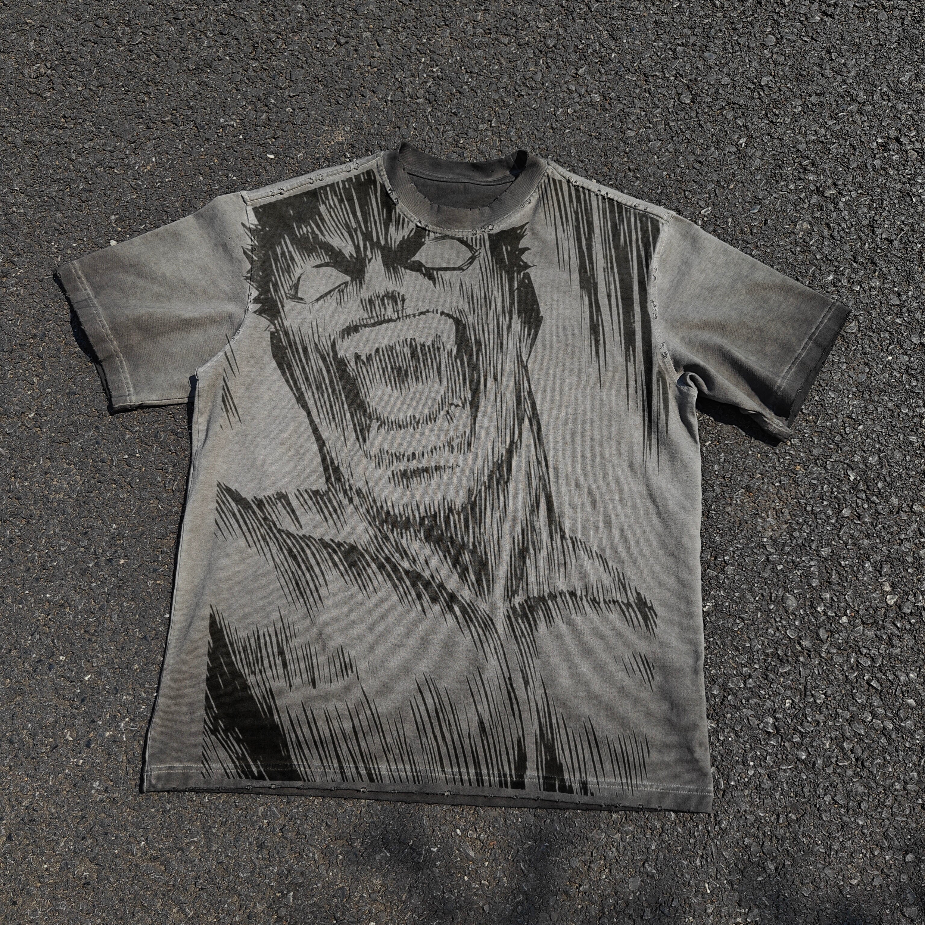 Berserk Anime Guts Screaming Distressed Vintage Wash Heavyweight Cotton T-Shirt
