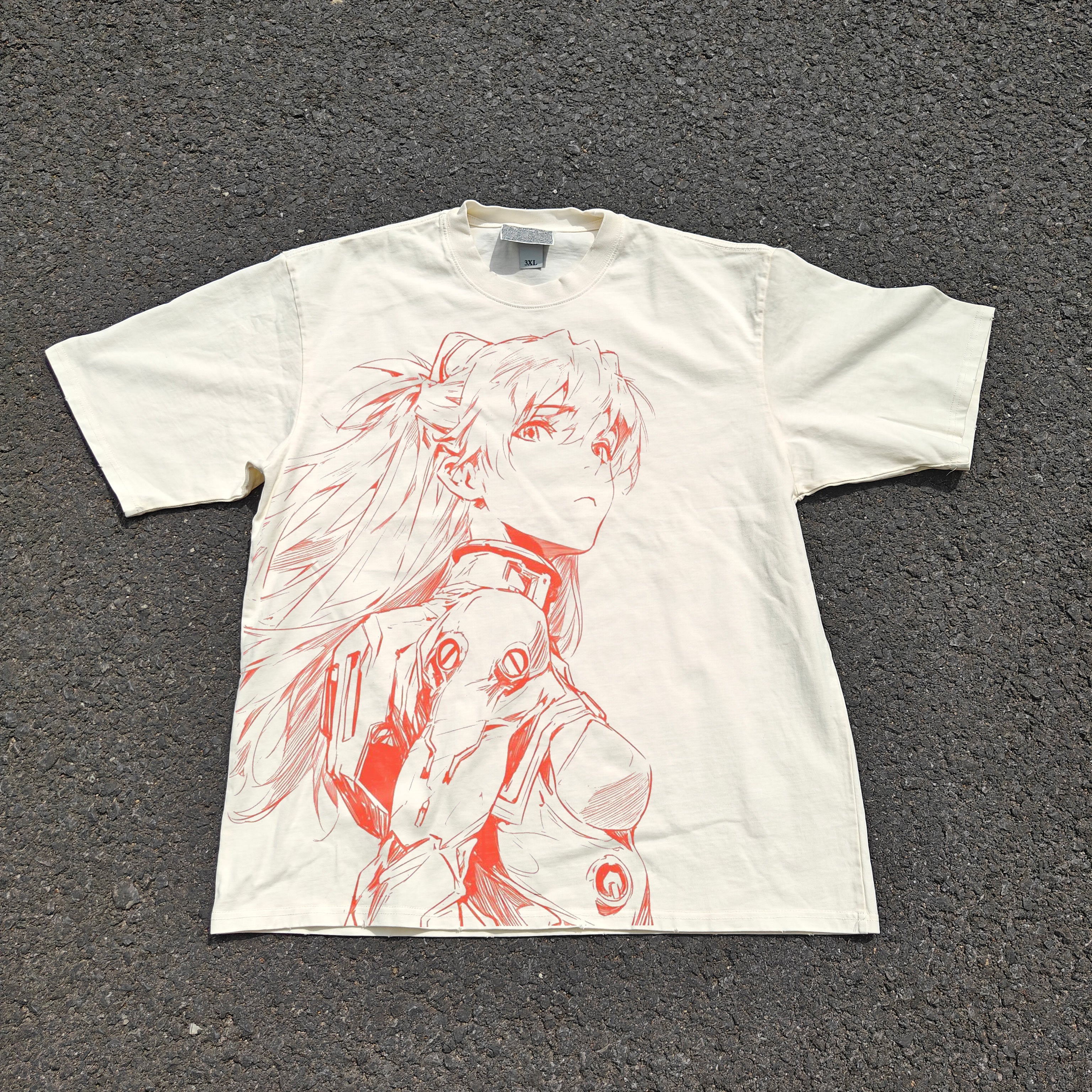 Evangelion Asuka Minimalist Eva Anime Vintage Wash Heavyweight Cotton T-Shirt