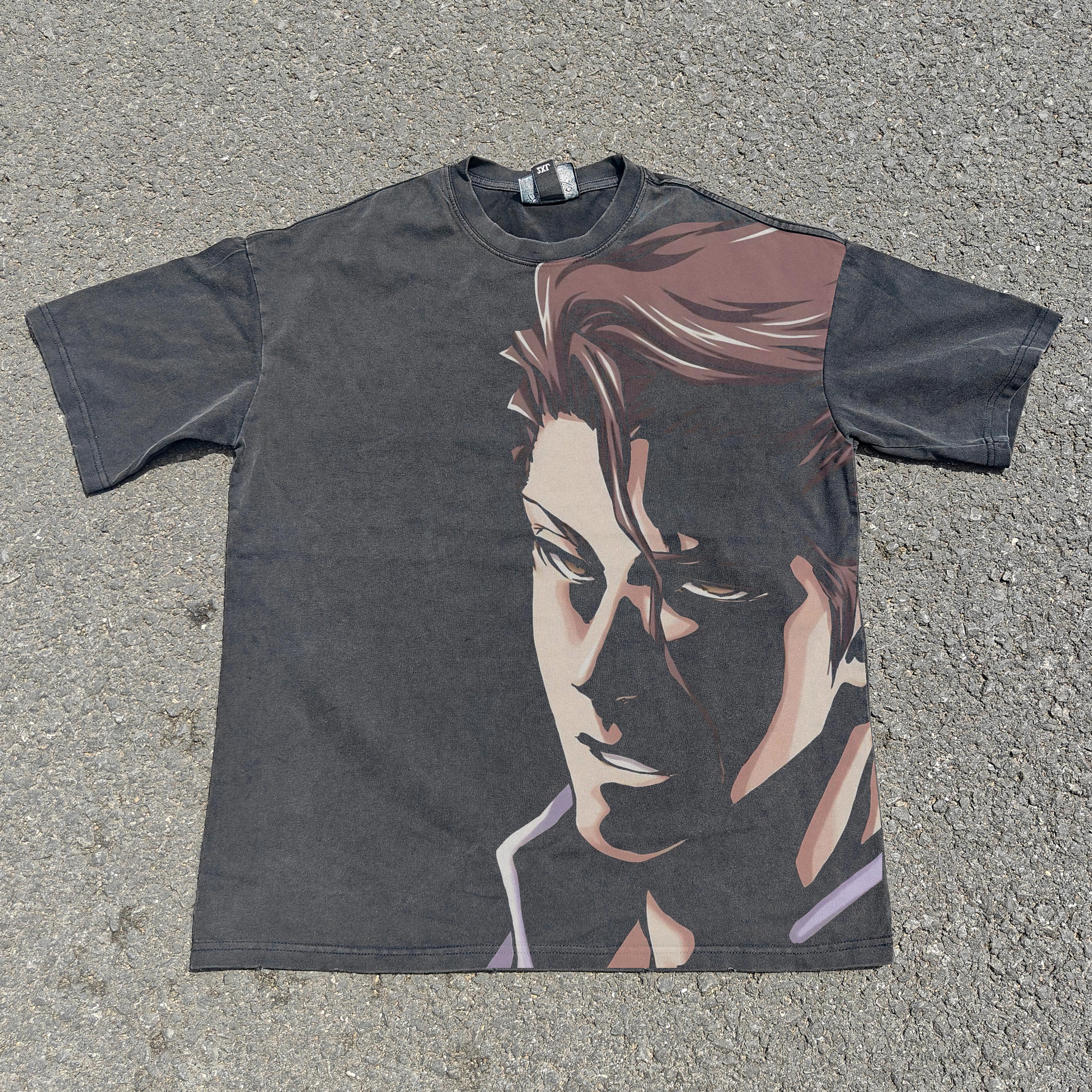 Bleach Anime Sousuke Aizen Distressed Vintage Wash Heavyweight Cotton T-Shirt