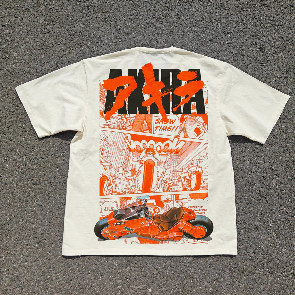 Akira Anime Double Sided Graphic Distressed White Heavy Cotton T-Shirt 330gsm