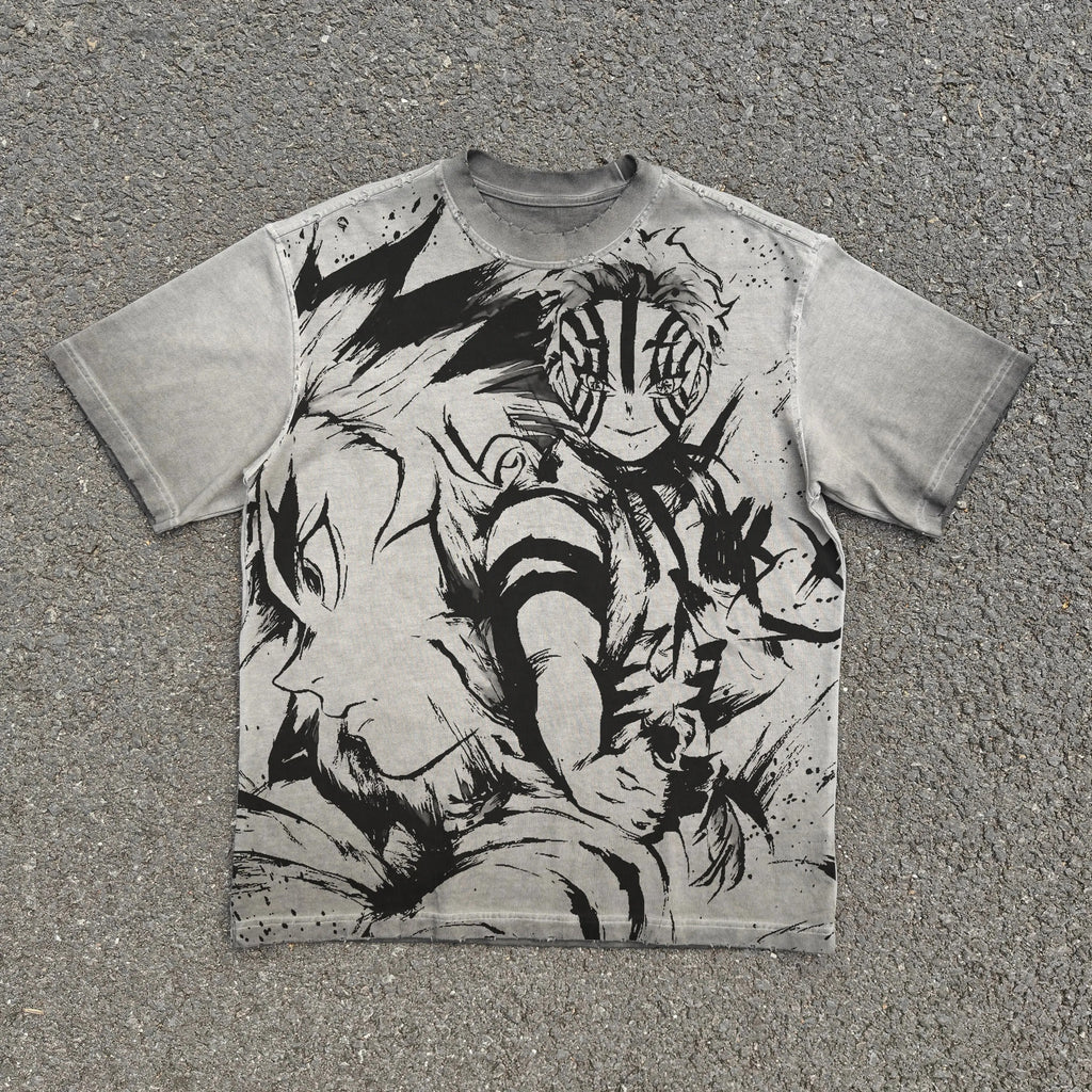 Akaza Distressed & Washed 260gsm Gray Cotton T-Shirt