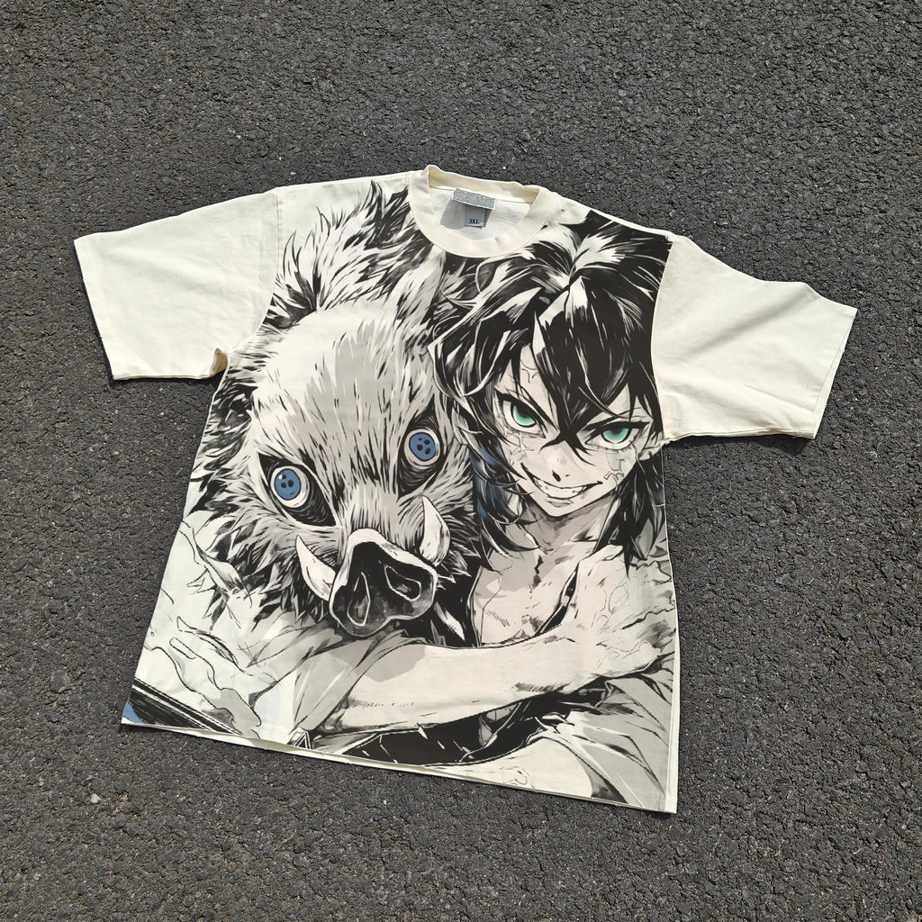 Beast Swordsman Oversized 330gsm Heavyweight Cotton Baige T-Shirt