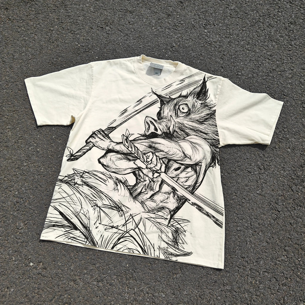 Beast Breathing Style Oversized 330gsm Heavyweight Cotton Baige T-Shirt