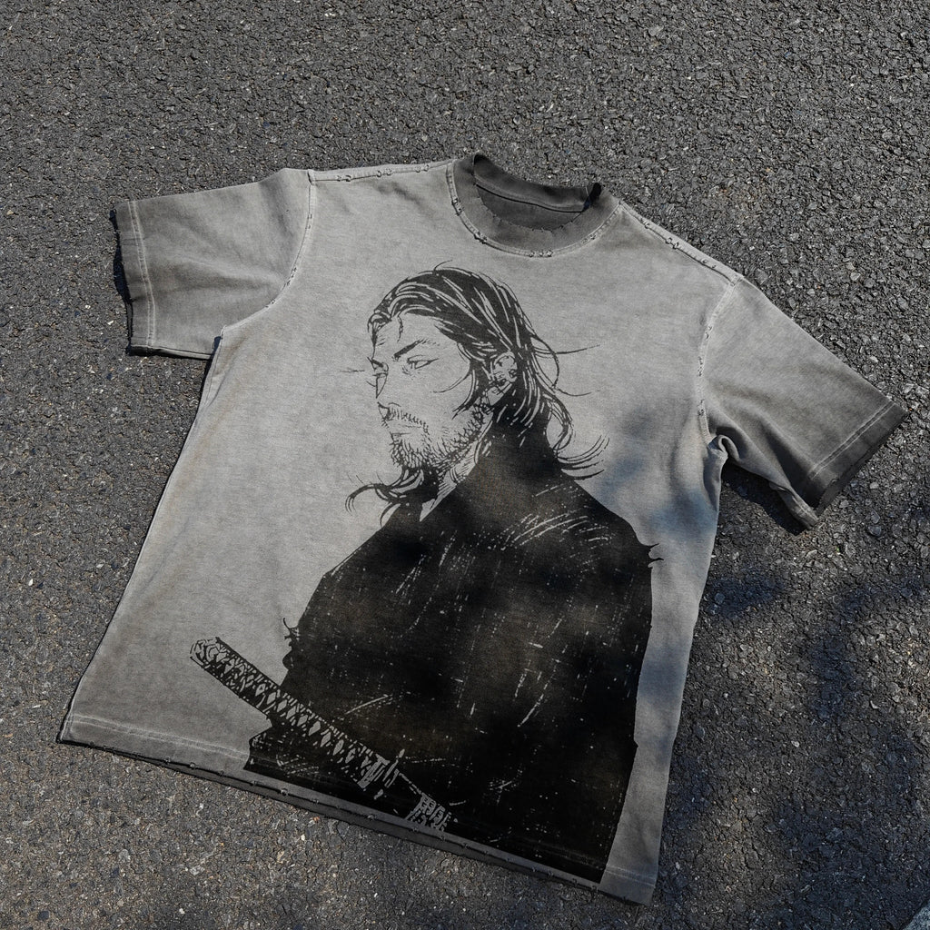 Vagabond Distressed & Washed 260gsm Gray Cotton T-Shirt