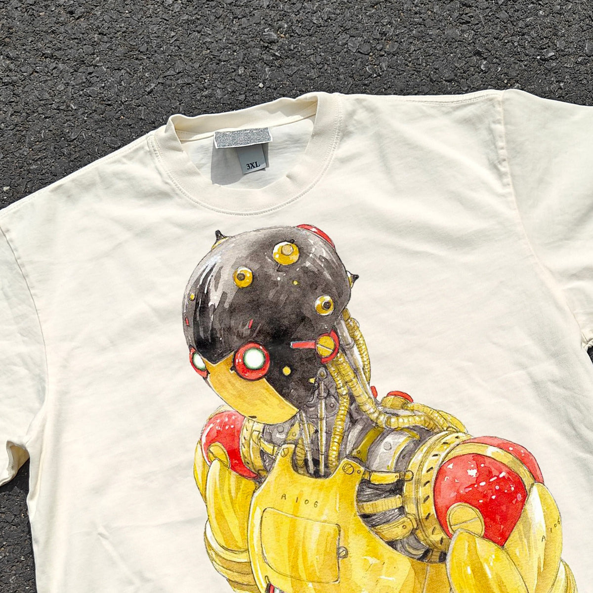 A106 Robot Watercolor Oversized T-Shirt, print detail