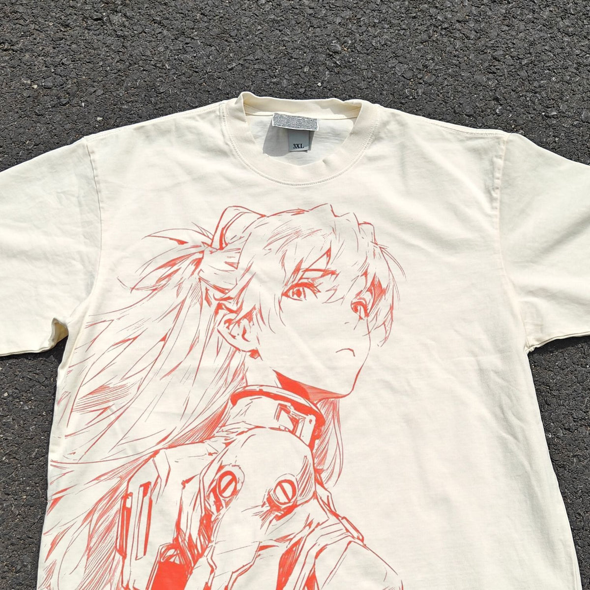 Asuka Red Line Art Oversized T-Shirt, print detail