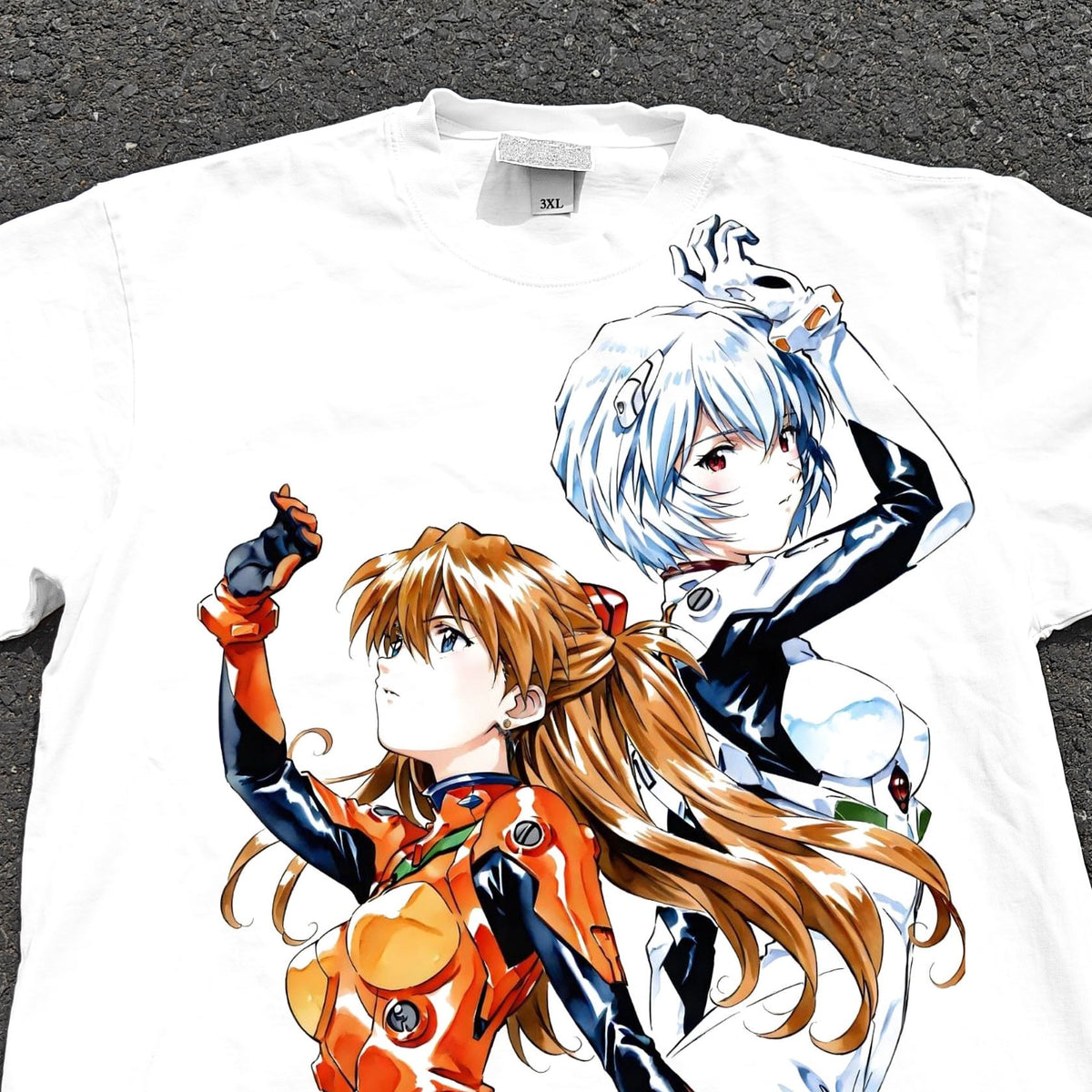 Asuka & Rei Watercolor Oversized T-Shirt, print detail