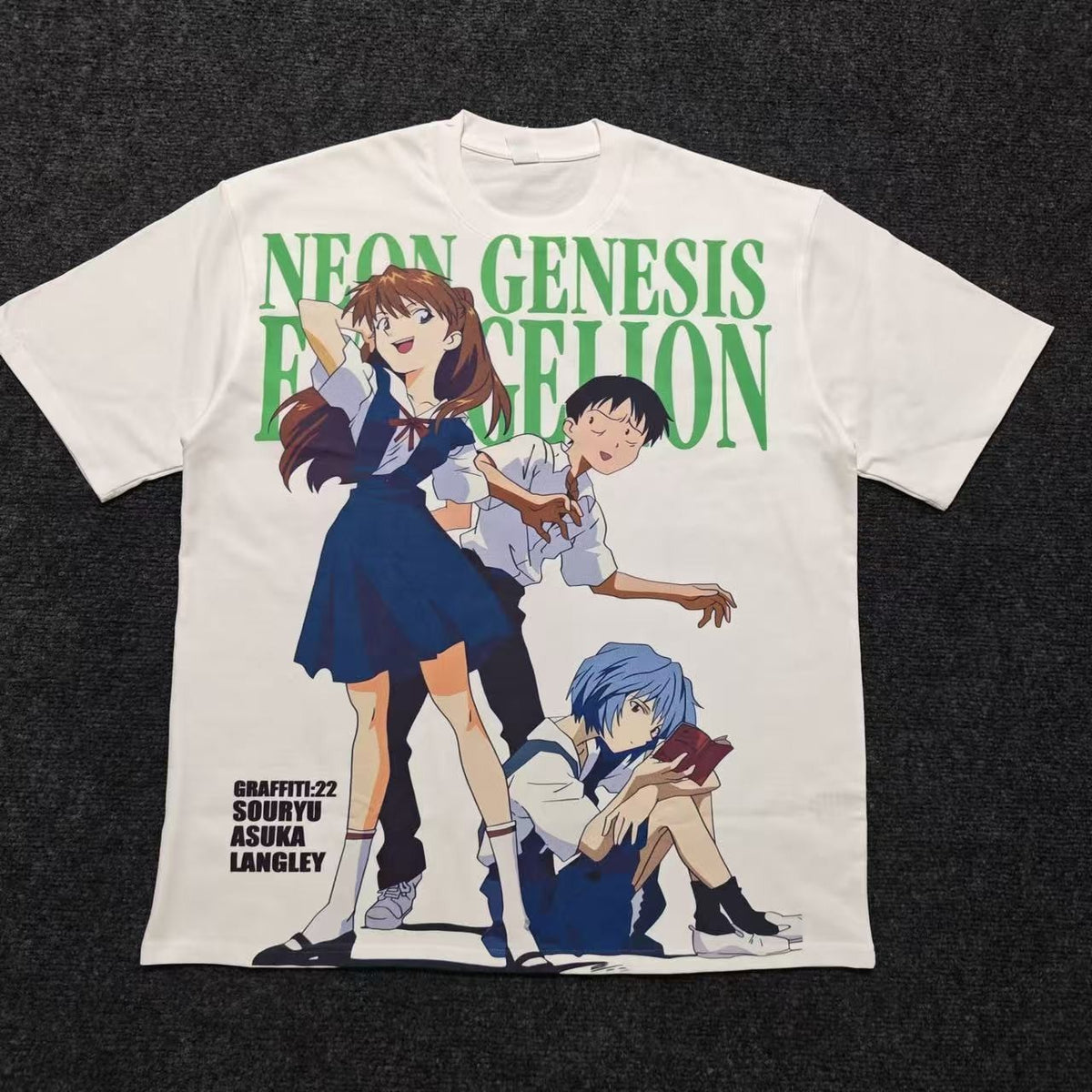 Real photo of the Asuka, Shinji & Rei School Graffiti Oversized T-Shirt