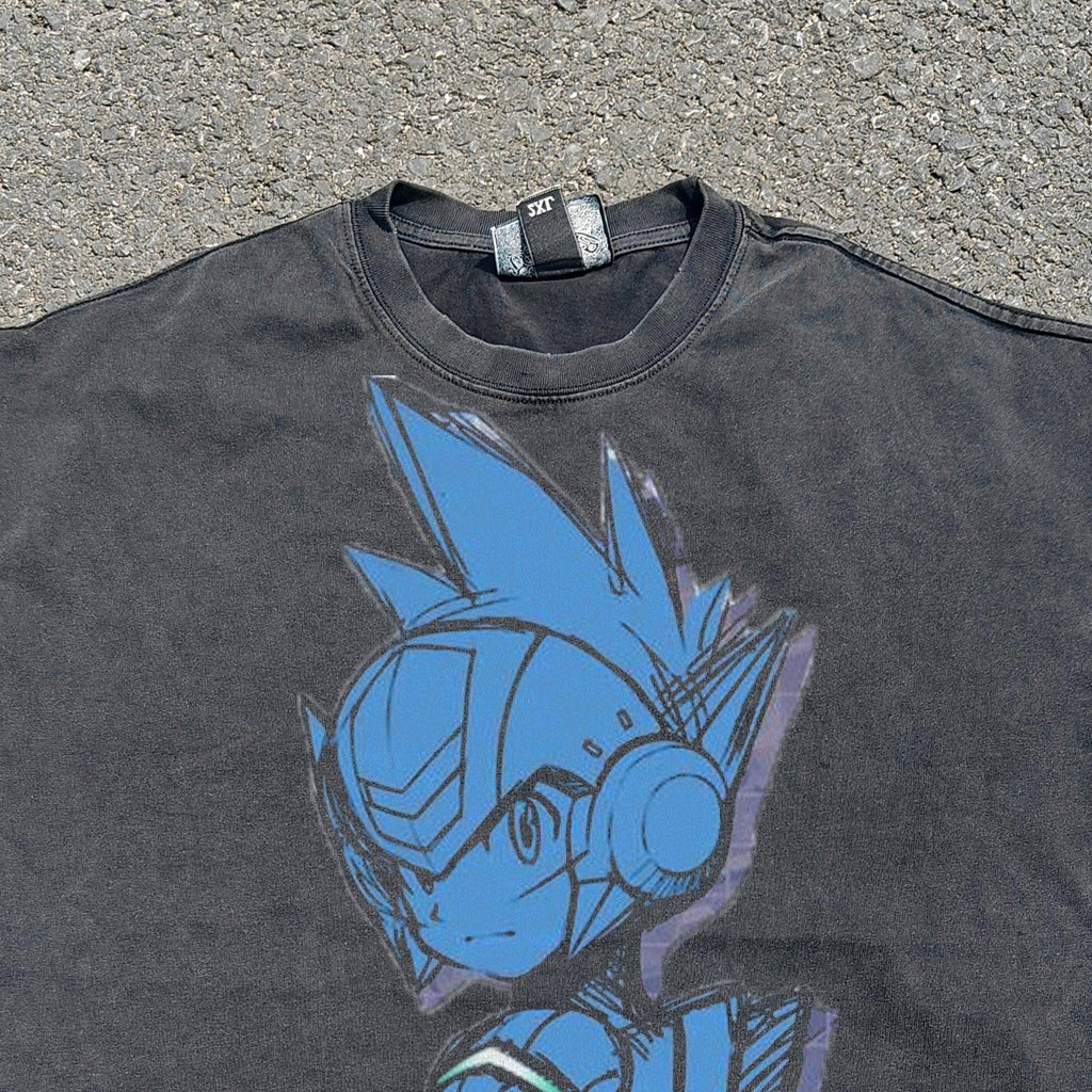 Blue Armor Sketch Oversized Washed T-Shirt, print detail