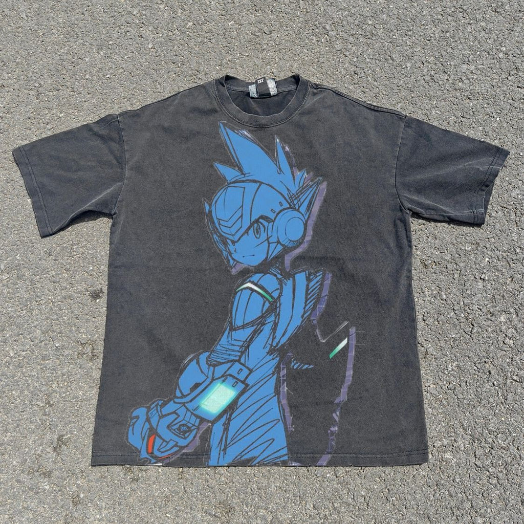 Blue Armor Sketch Oversized Washed T-Shirt